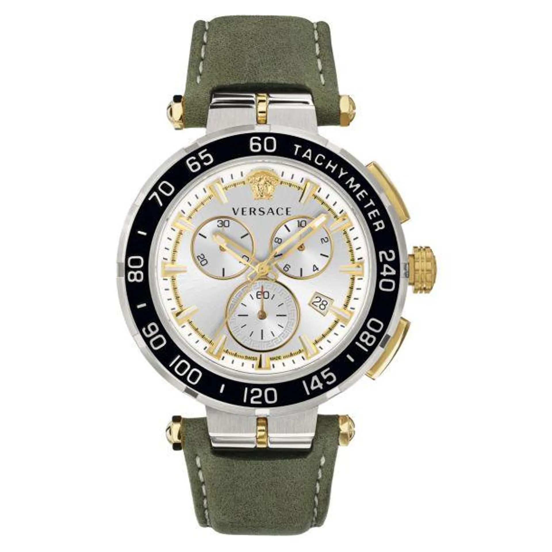 Versace Men's Greca Chrono Green Leather Strap Watch