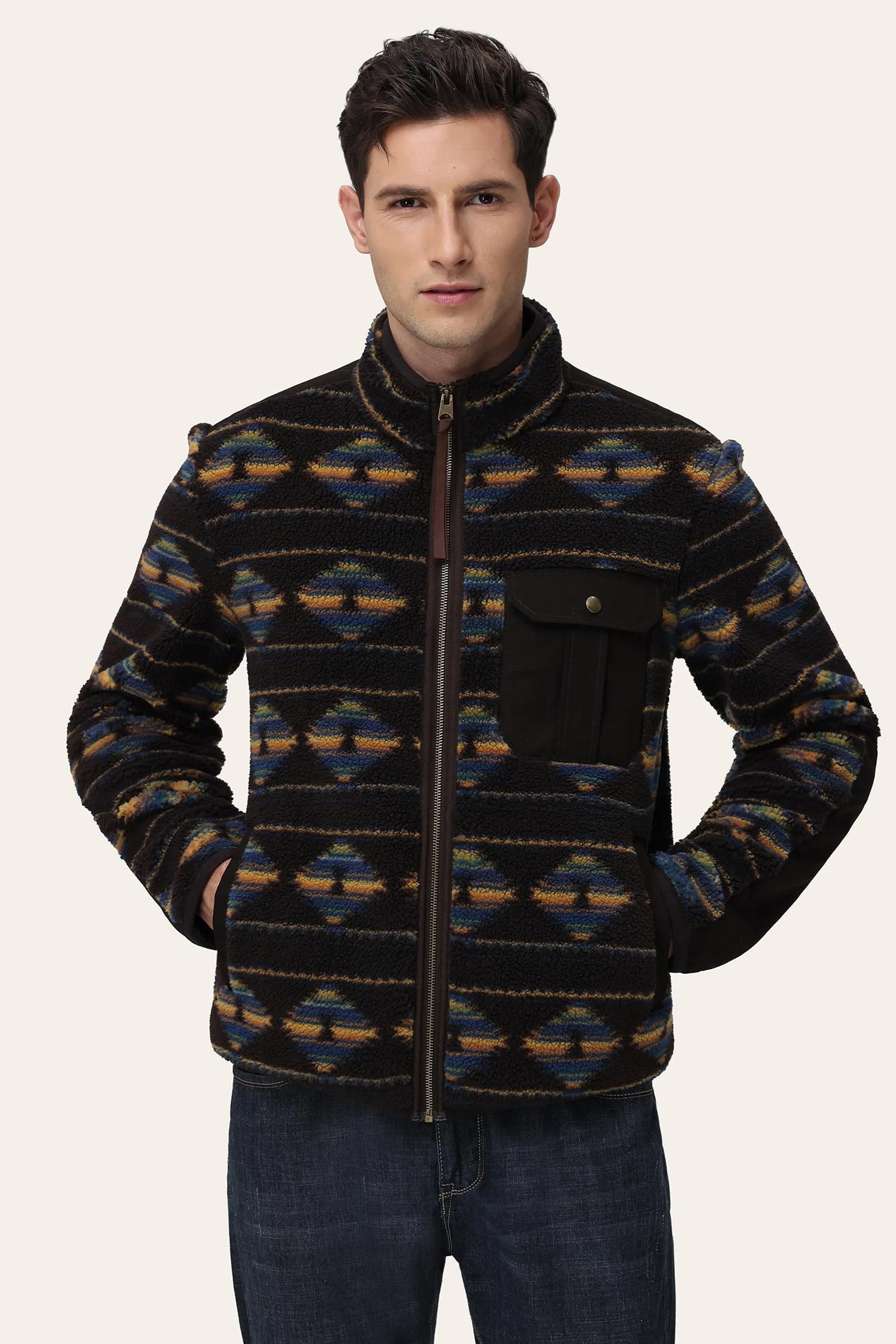 Geo Pattern Fleece Zip Jacket