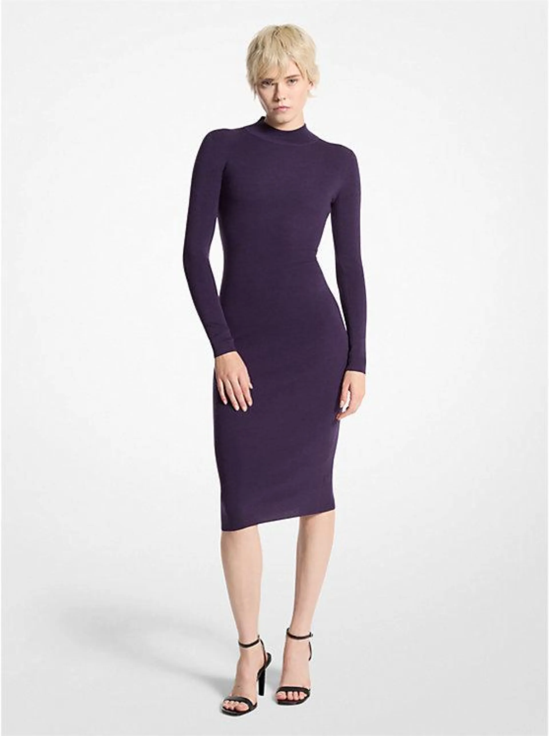 Stretch Wool Blend Mock Neck Dress