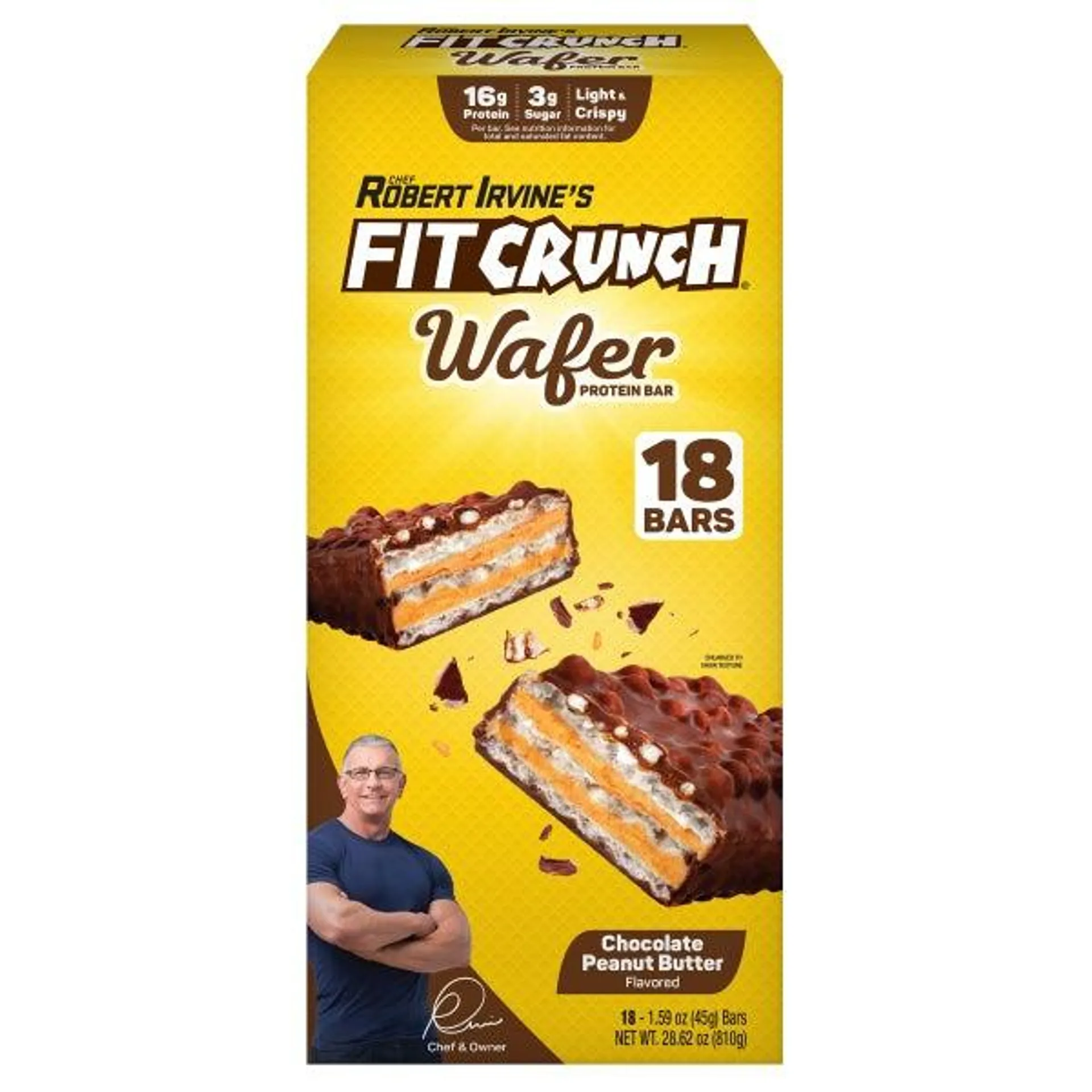 FITCRUNCH Wafer Protein Bars, Chocolate Peanut Butter, 1.59 oz, 18-count