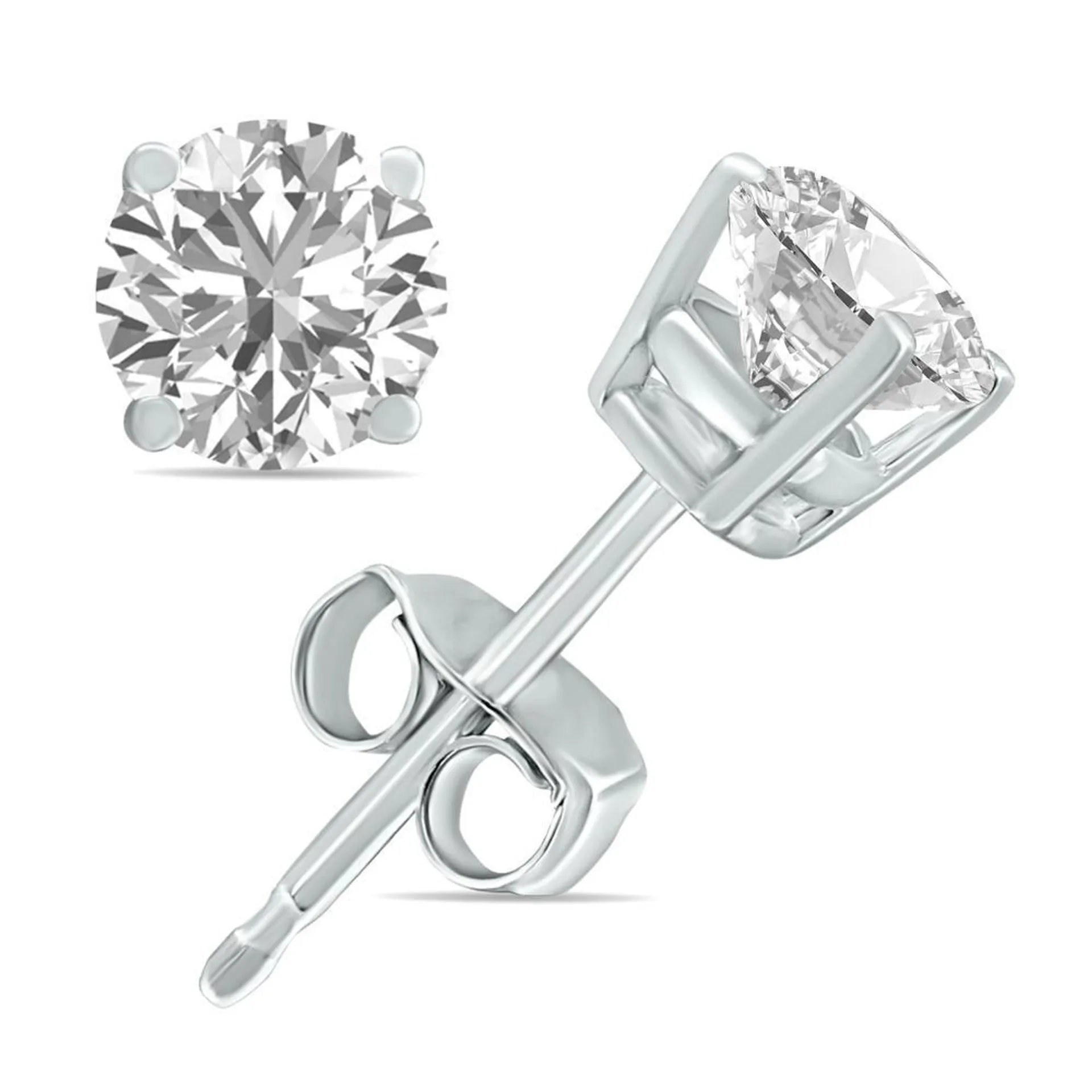 szul.com 3/4 Carat TW Lab Grown Diamond Round Solitaire Stud Earrings in 14K White Gold