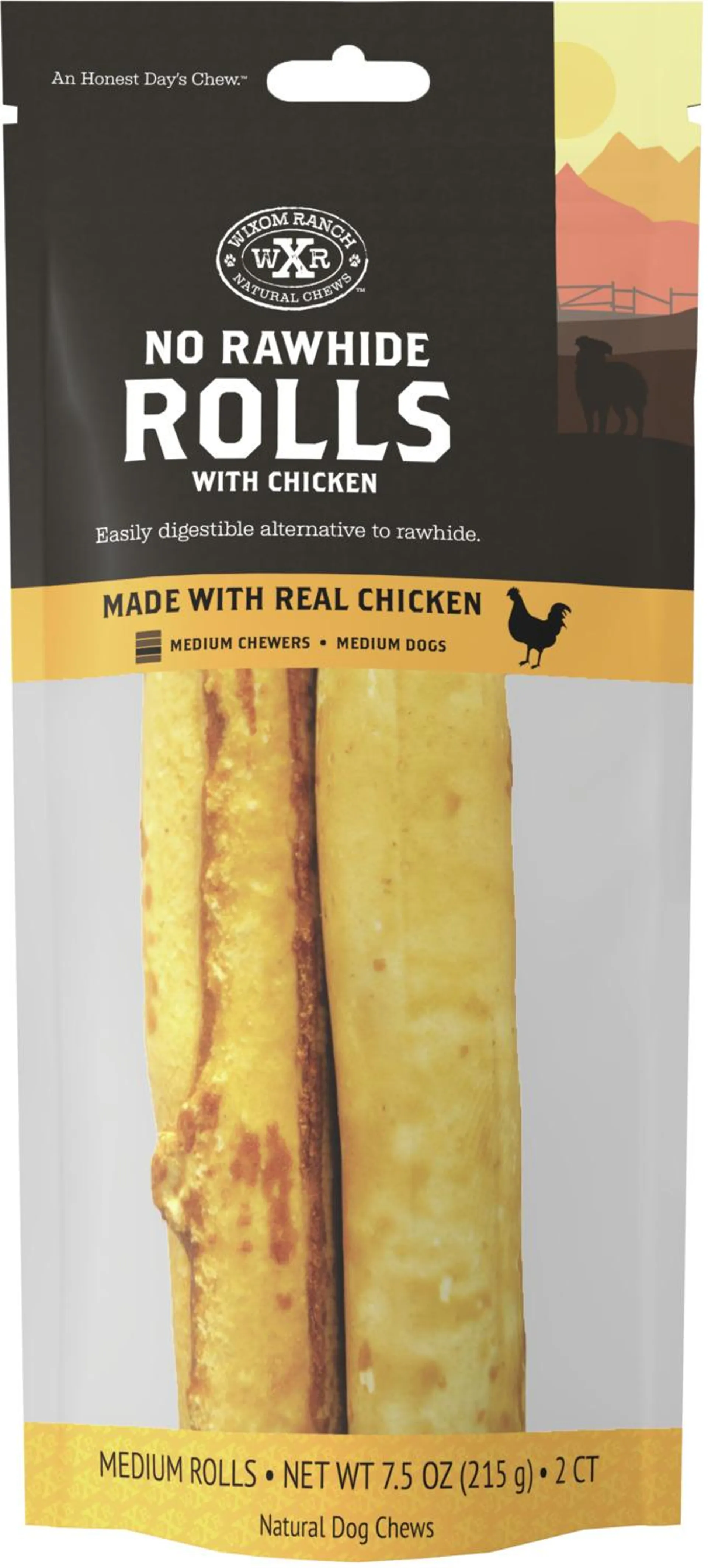 Wixom Ranch Natural Chews No Rawhide Rolls With Chicken, Medium, 2 Count