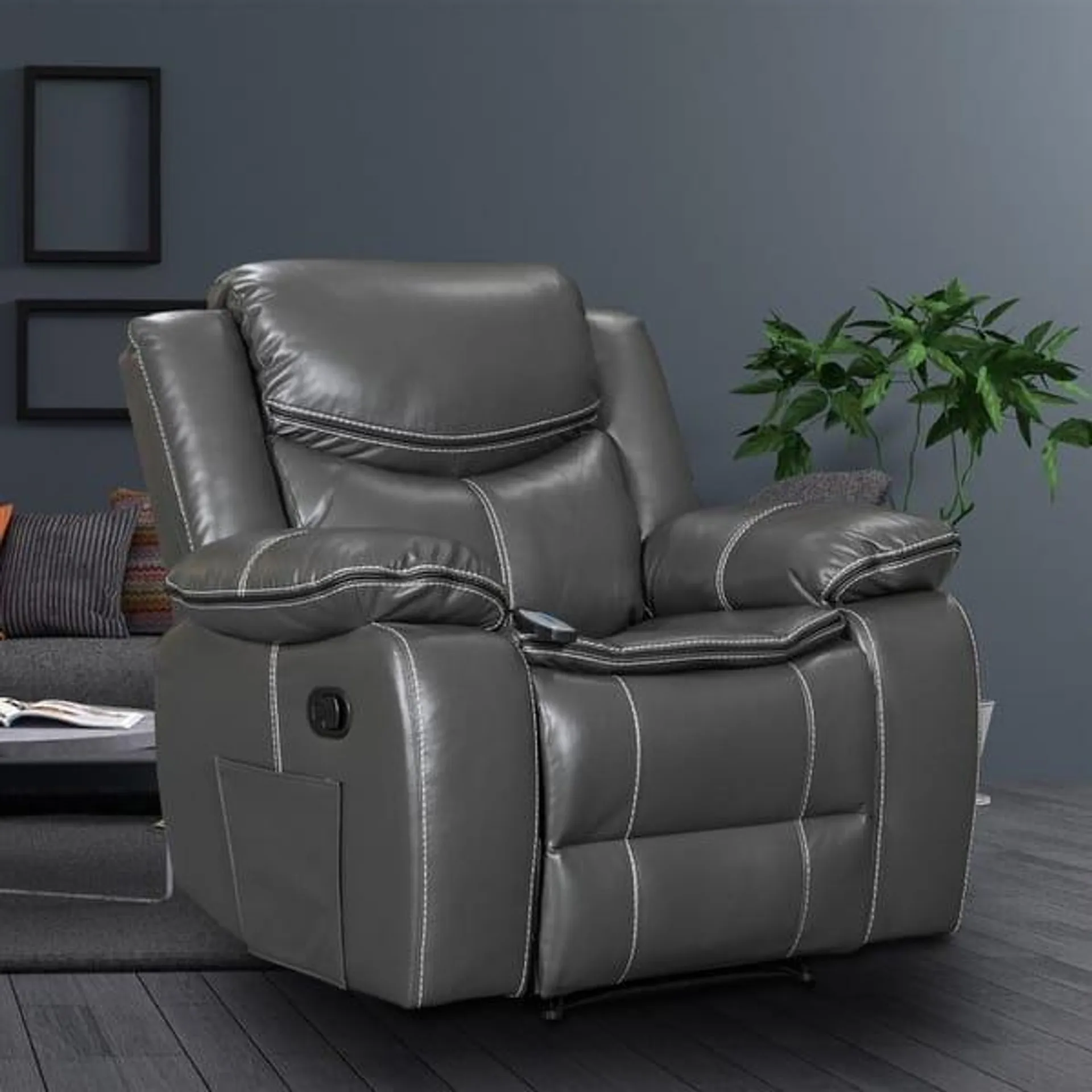 Wide Seating Durable Leather Recliner with Massage and Heating