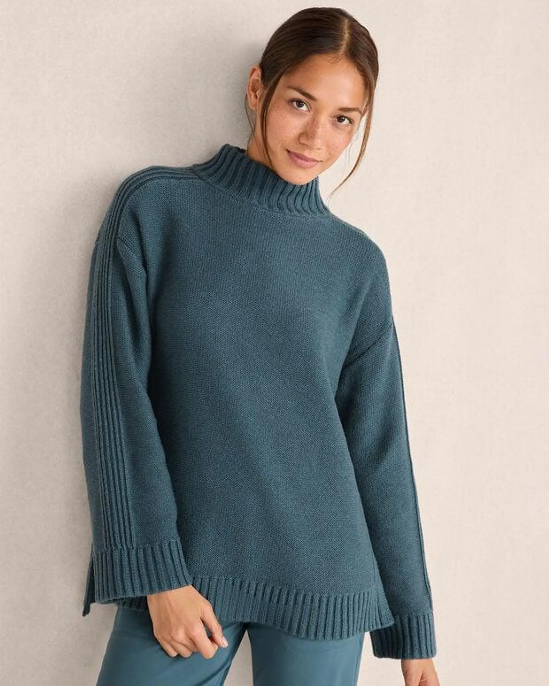 Rib Detail Mockneck Sweater