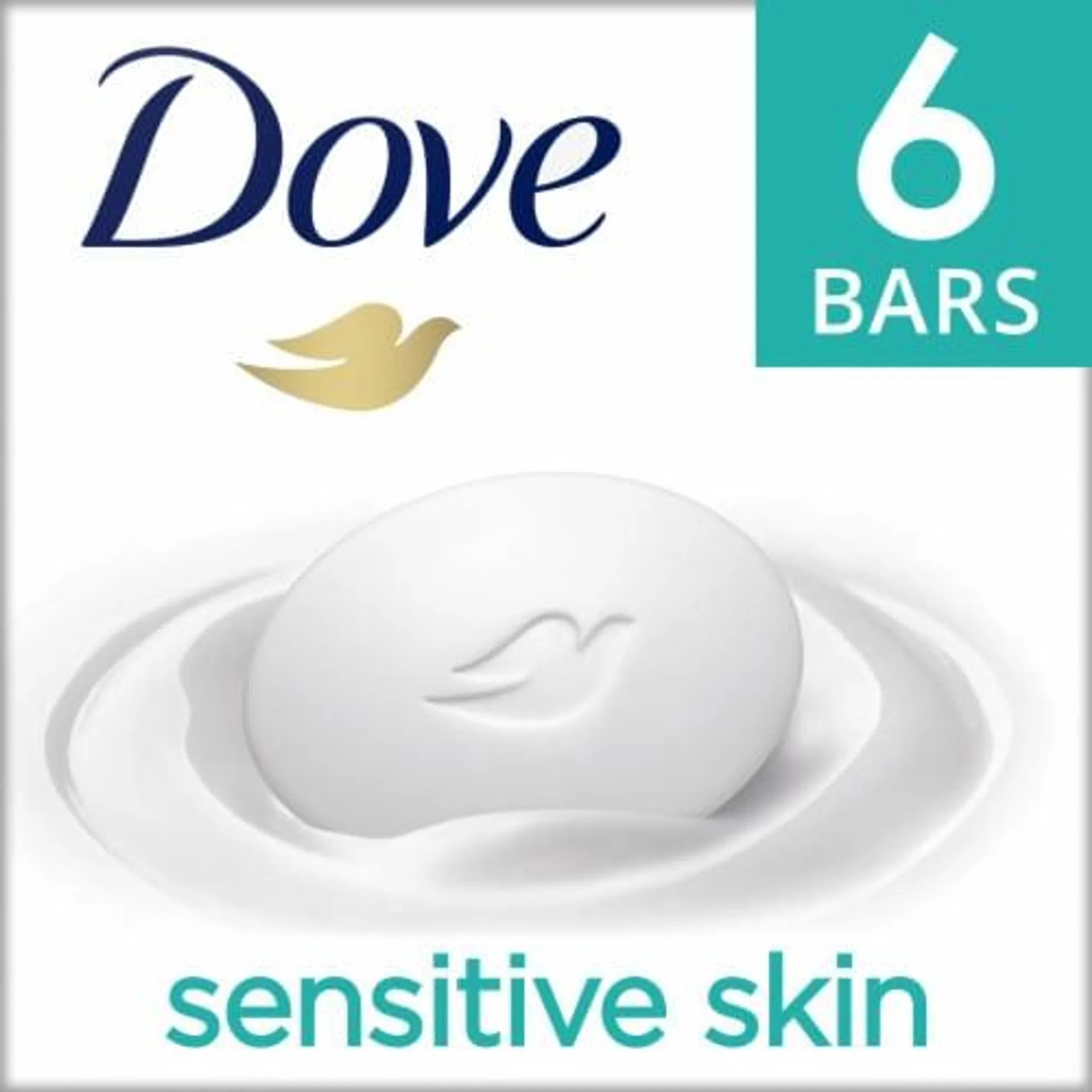 Dove Sensitive Skin 6 Count Beauty Bar Soap Hypoallergenic Fragrance Free Gentle Cleanser