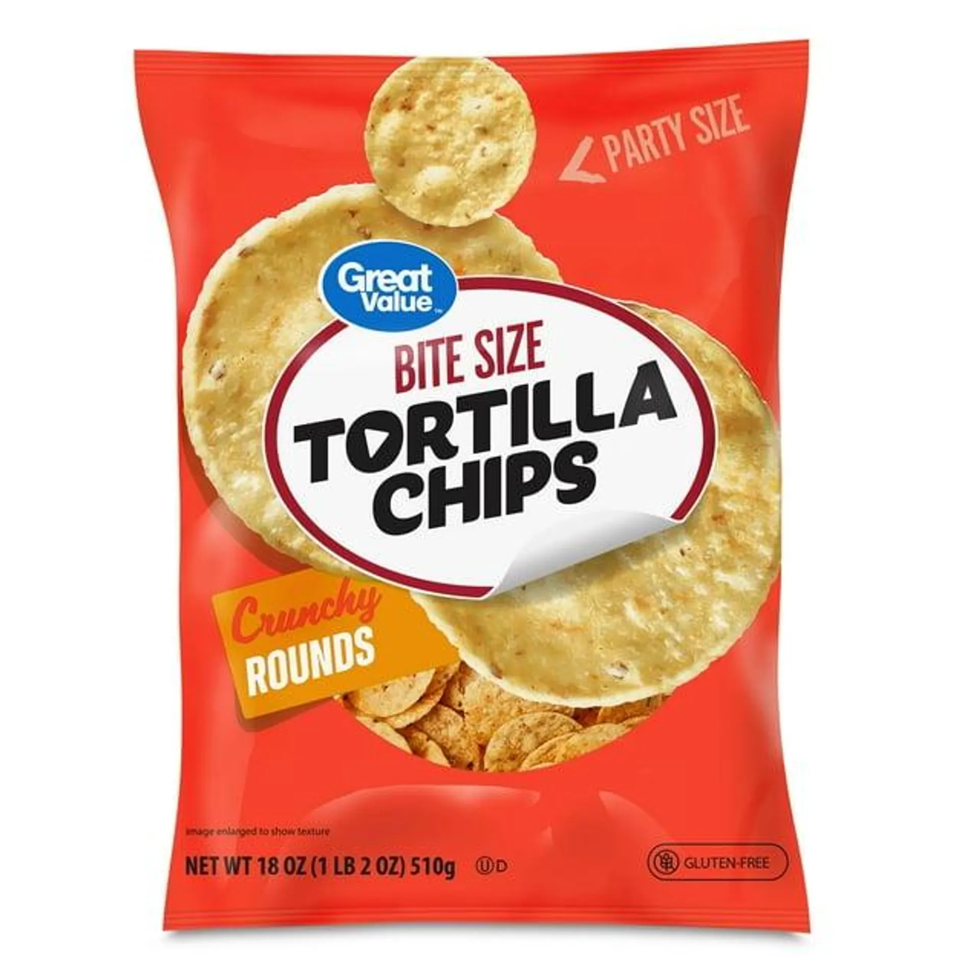 Great Value Bite Size Tortilla Chips Party Size, 18 oz Bag