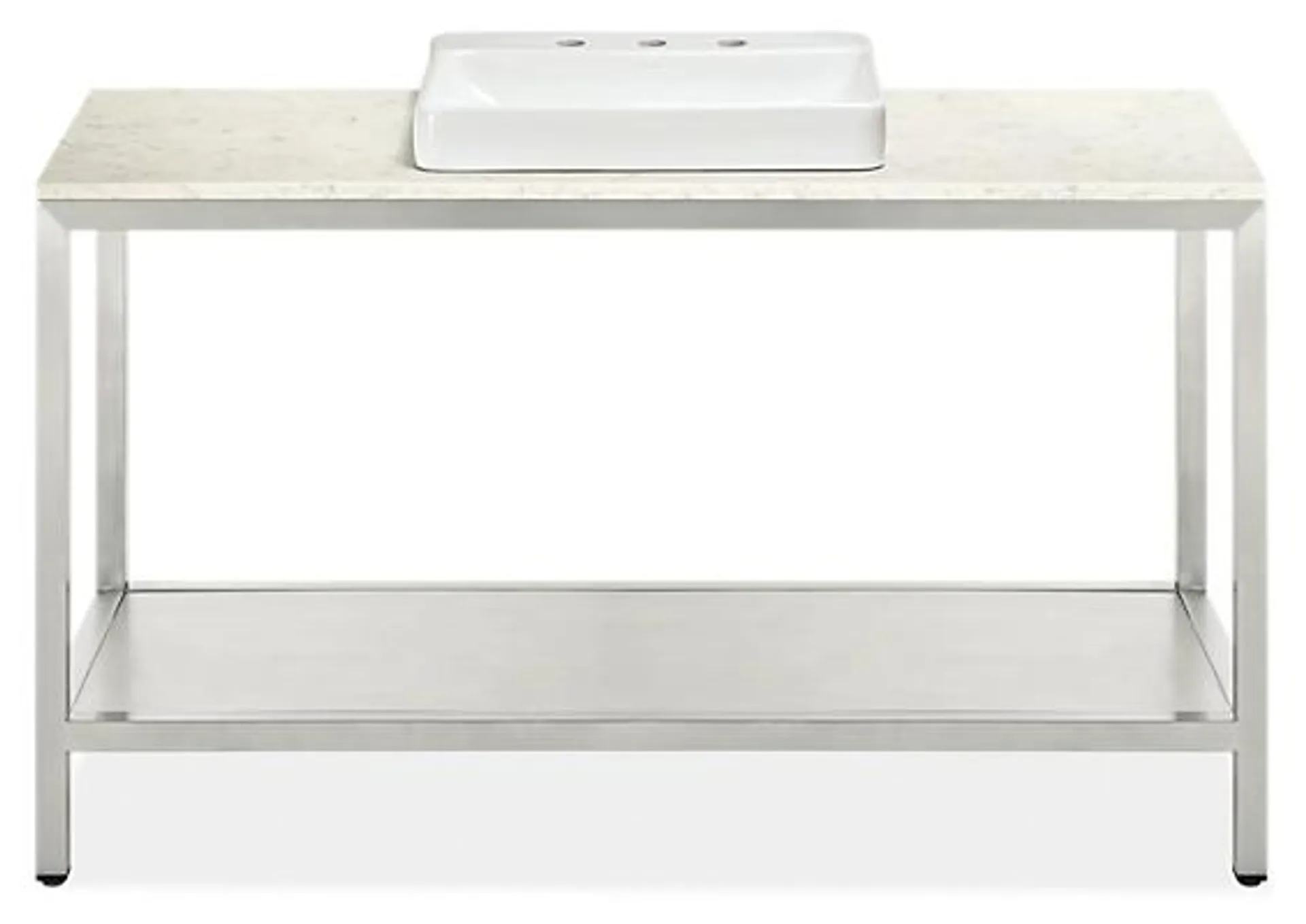 Parsons 60w 21.75d 37.25h Bath Vanity in SS w/MBLD WHT Top & 3-Hole Vessel Sink