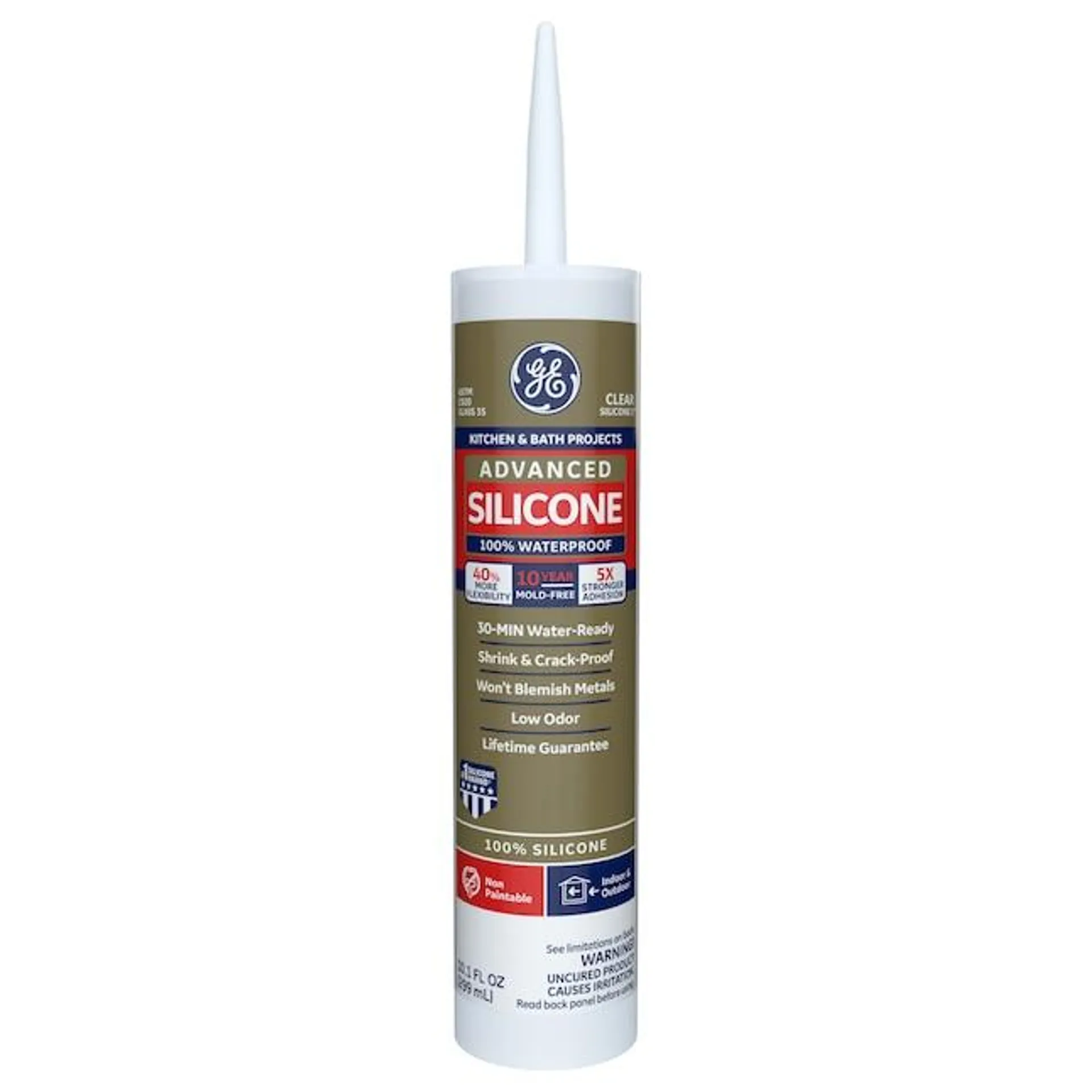 GE Advanced Silicone 2 Kitchen and Bath, Tub and Tile 10.1-oz Clear Silicone Caulk