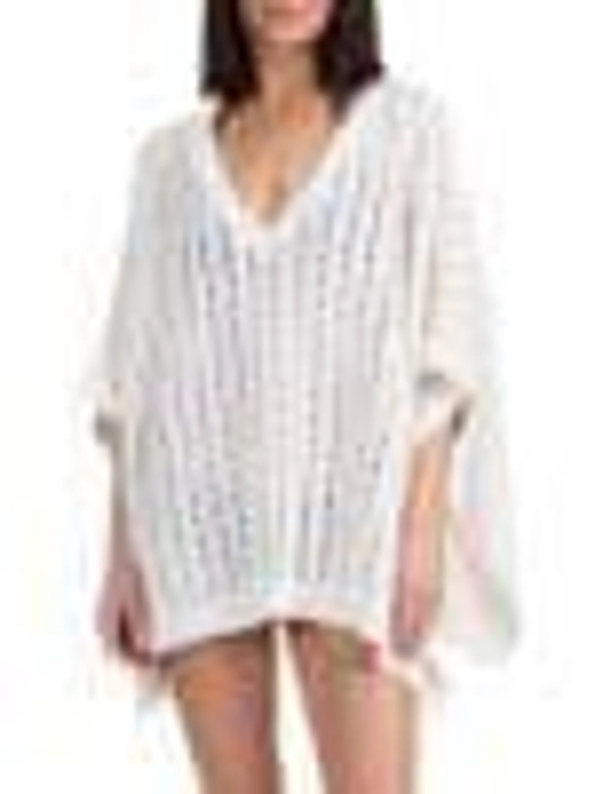 Cashmere Blend Open Knit Poncho