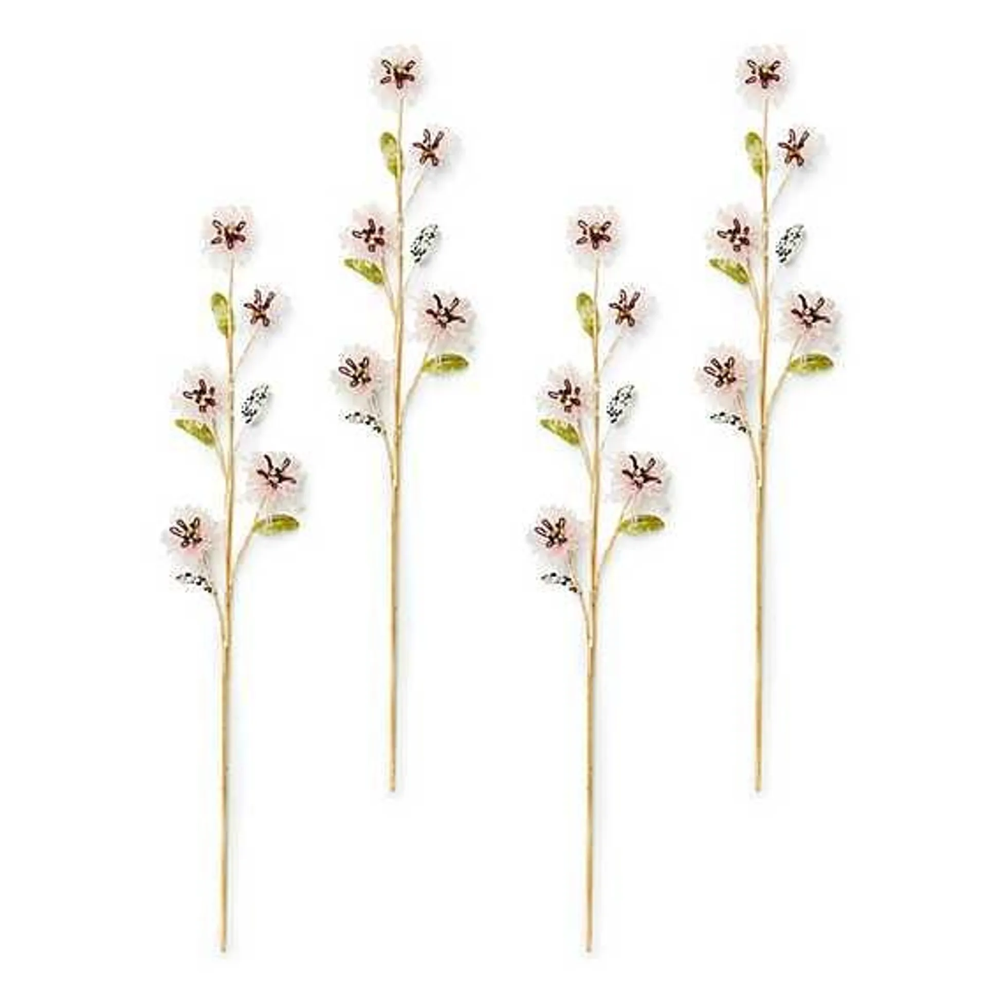 Pink Beaded Flower Spray Stems, Set of 4