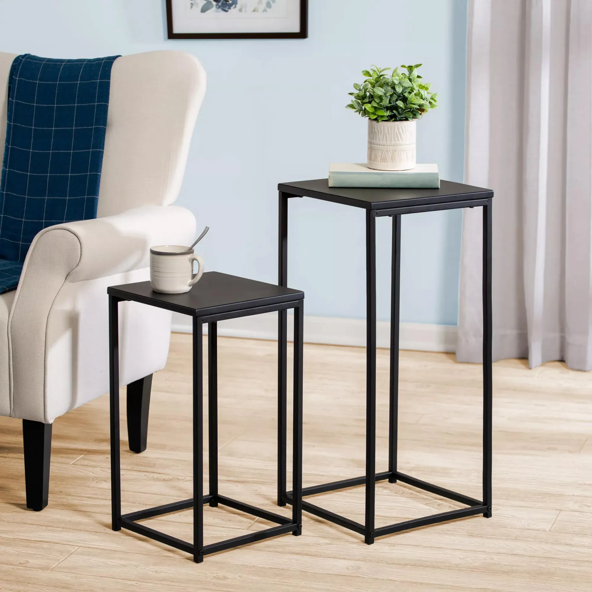 Honey Can Do Square Black Side Tables, 2 pk. - Black