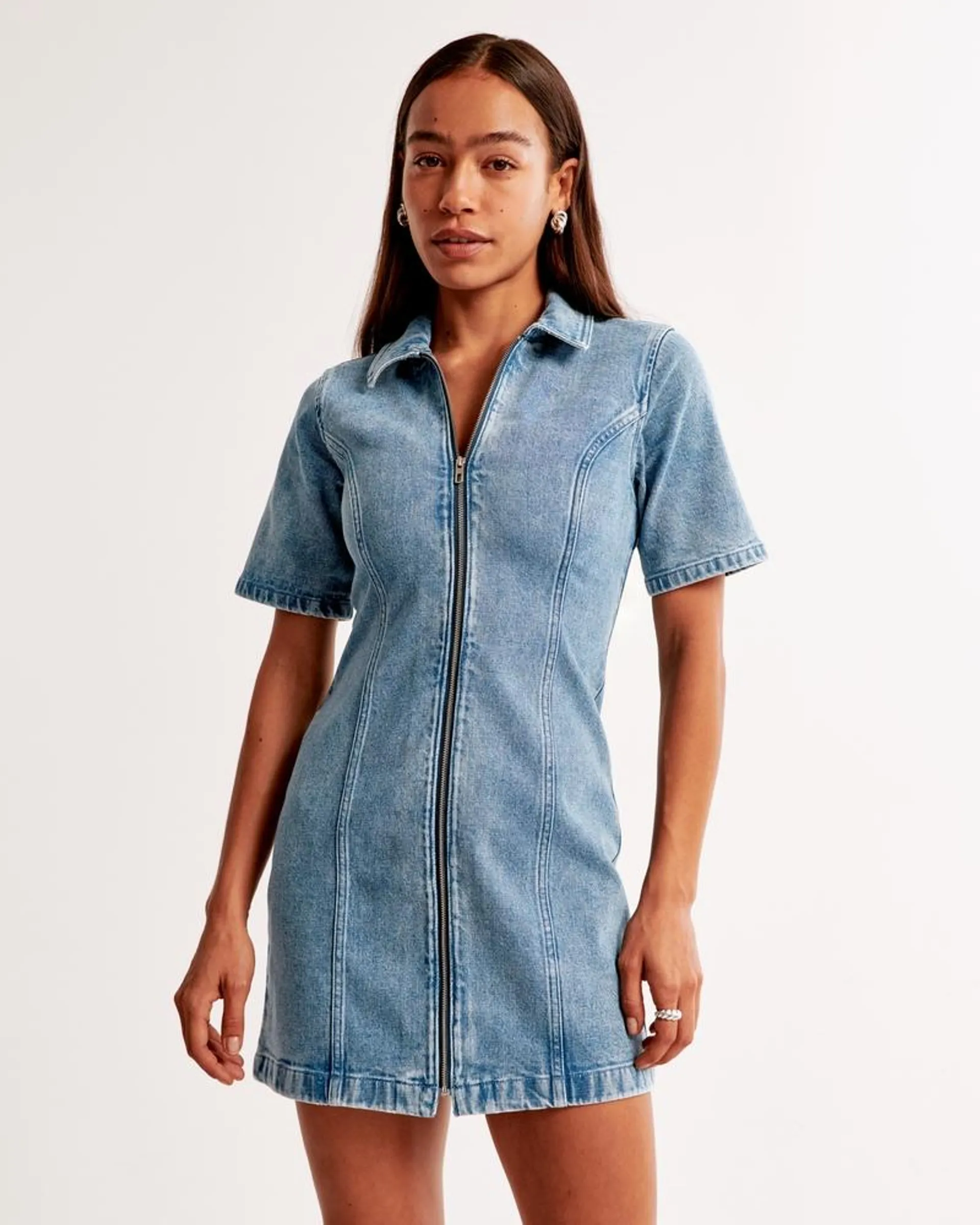 Short-Sleeve Denim Mini Dress