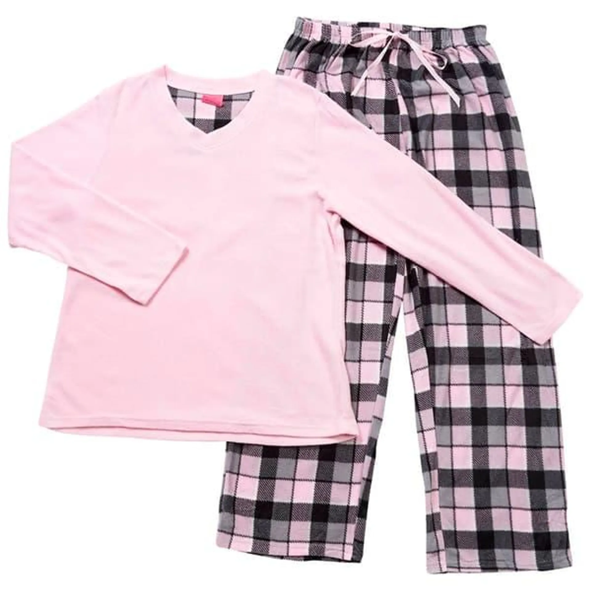 Womens Pink Laundry Folded Check Microfleece Pajama Set