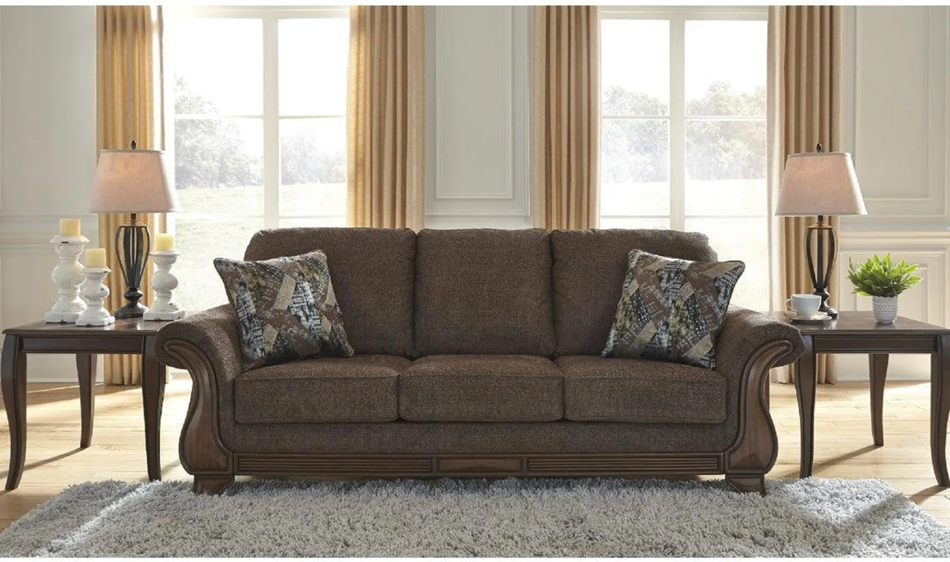 Modern Heritage Miltonwood 3-Seater Stationary Fabric Sofa in Teak