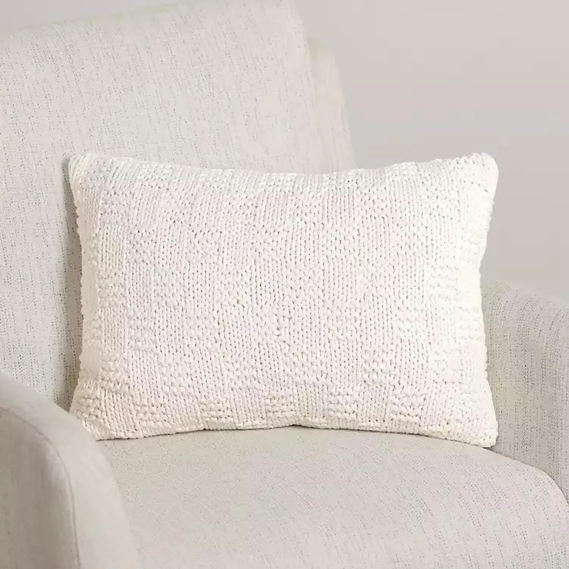 Ivory Knit Checkerboard Lumbar Pillow