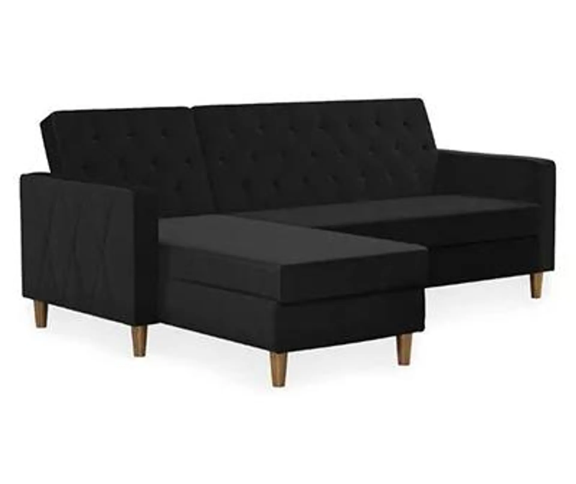 CosmoLiving Liberty Black Velvet Sectional Storage Futon