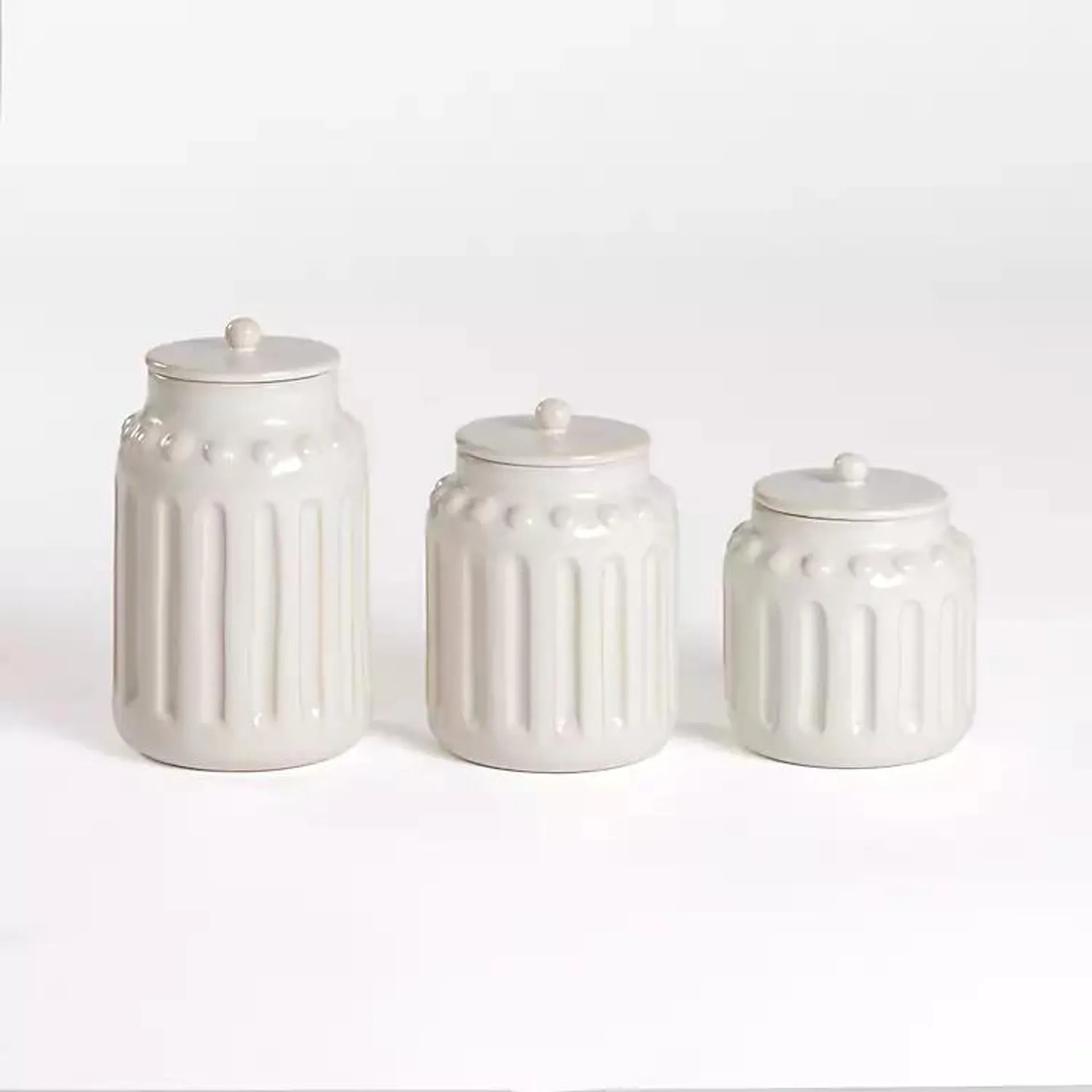 White Bubble Ceramic Canister, Set of 3