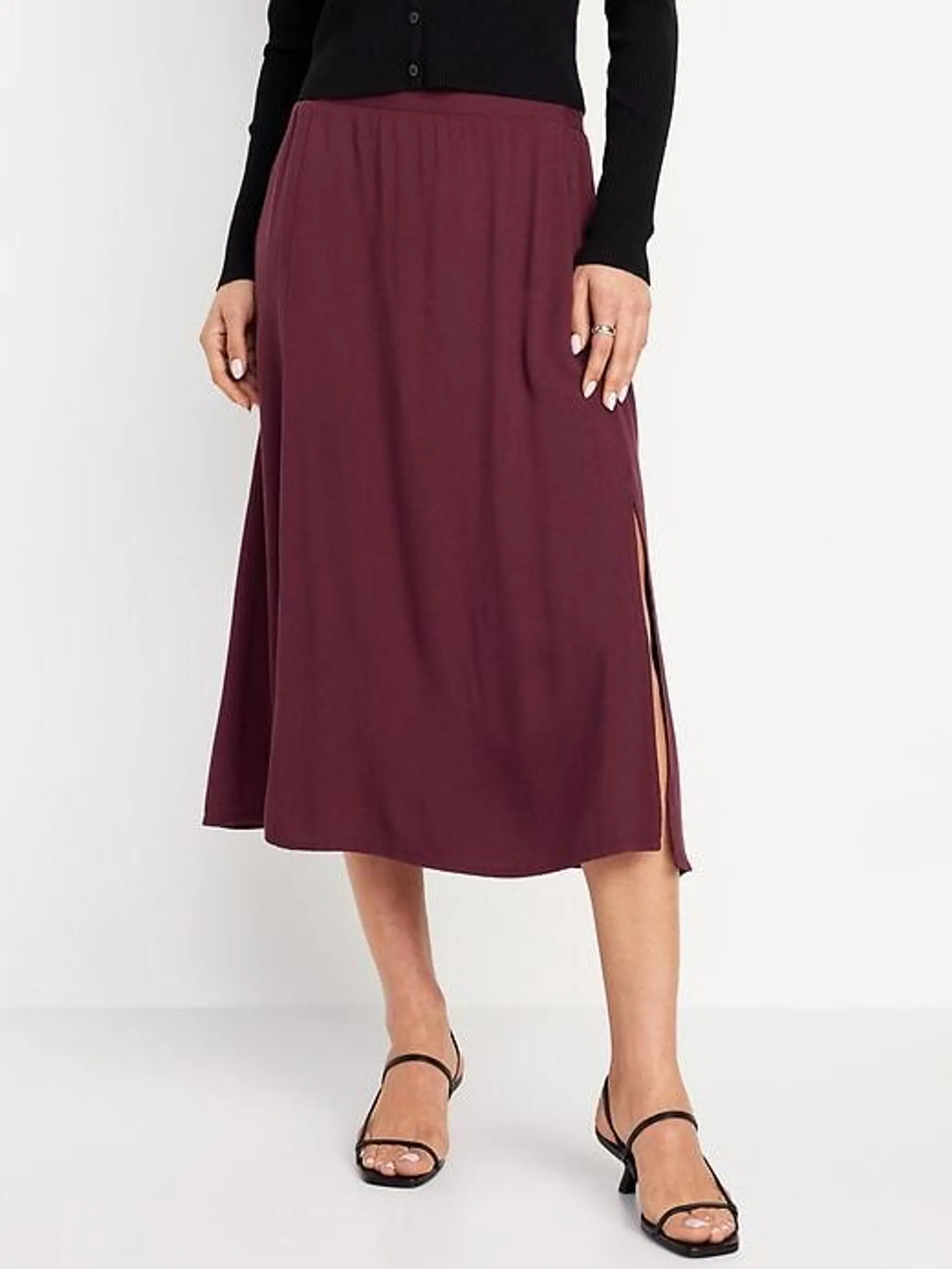 Smocked-Waist Midi Skirt