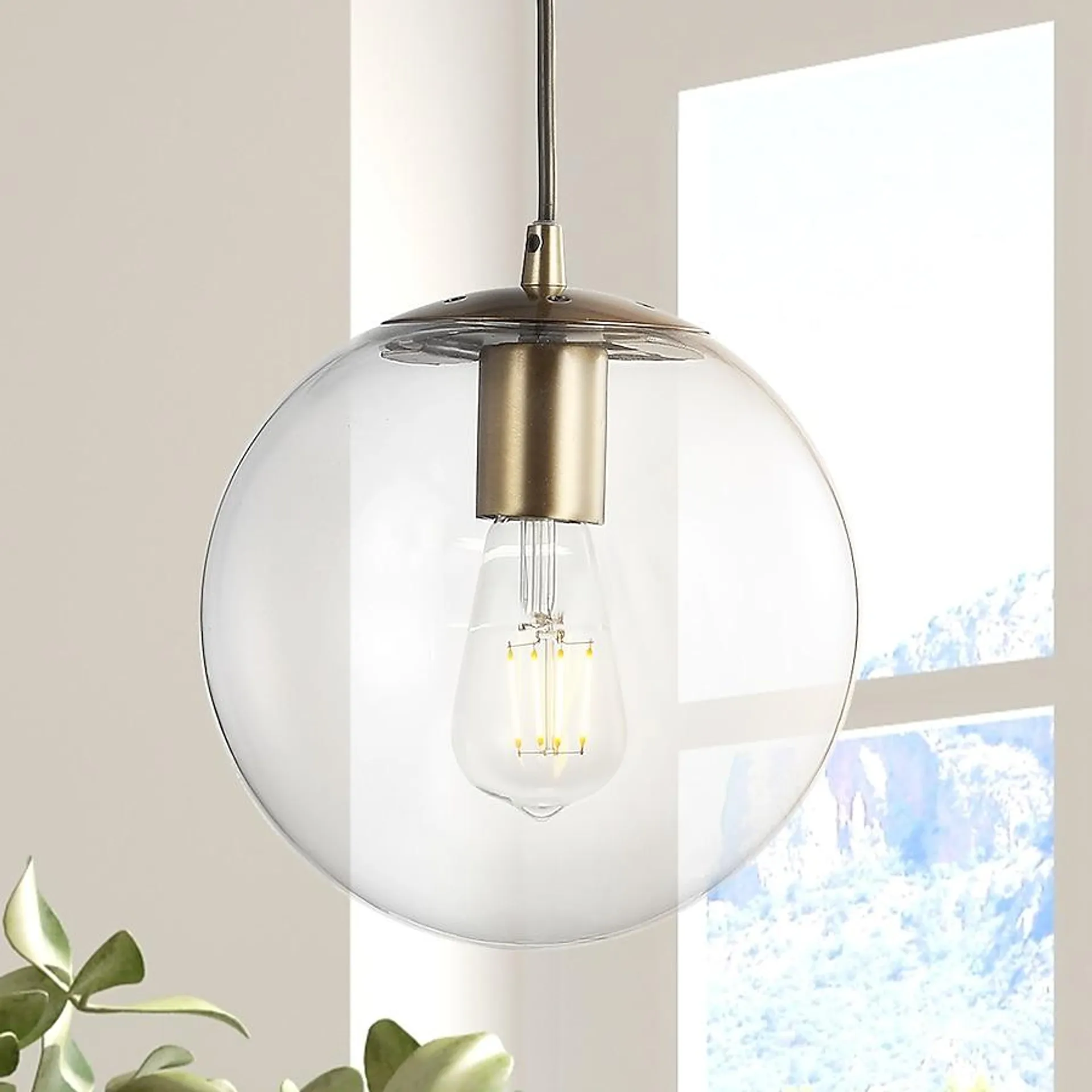 JONATHAN Y Bleecker 7.75" Metal/Glass Clear/Brass Gold Modern/Contemporary Globe LED Mini Hanging Pendant Light