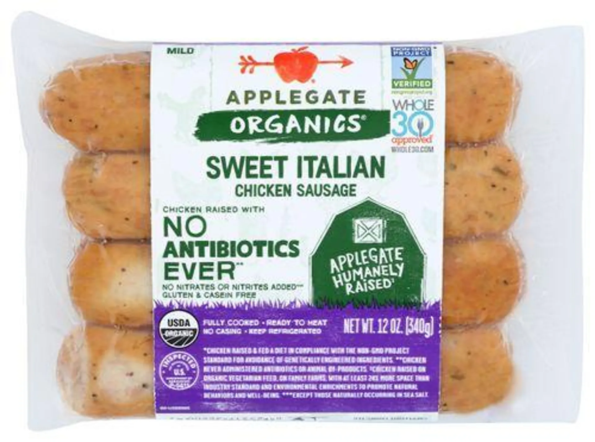 Applegate Organics Sweet Italian Chicken Sausage, Mild