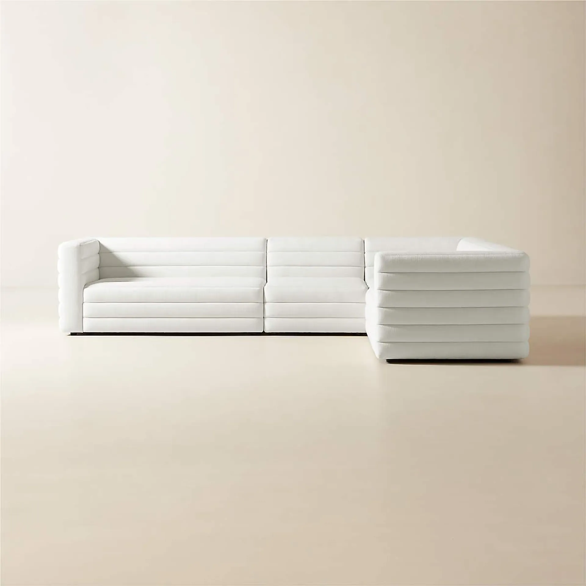 Strato 4-Piece L-Shaped Channeled Ivory Performance Fabric Sectional Sofa