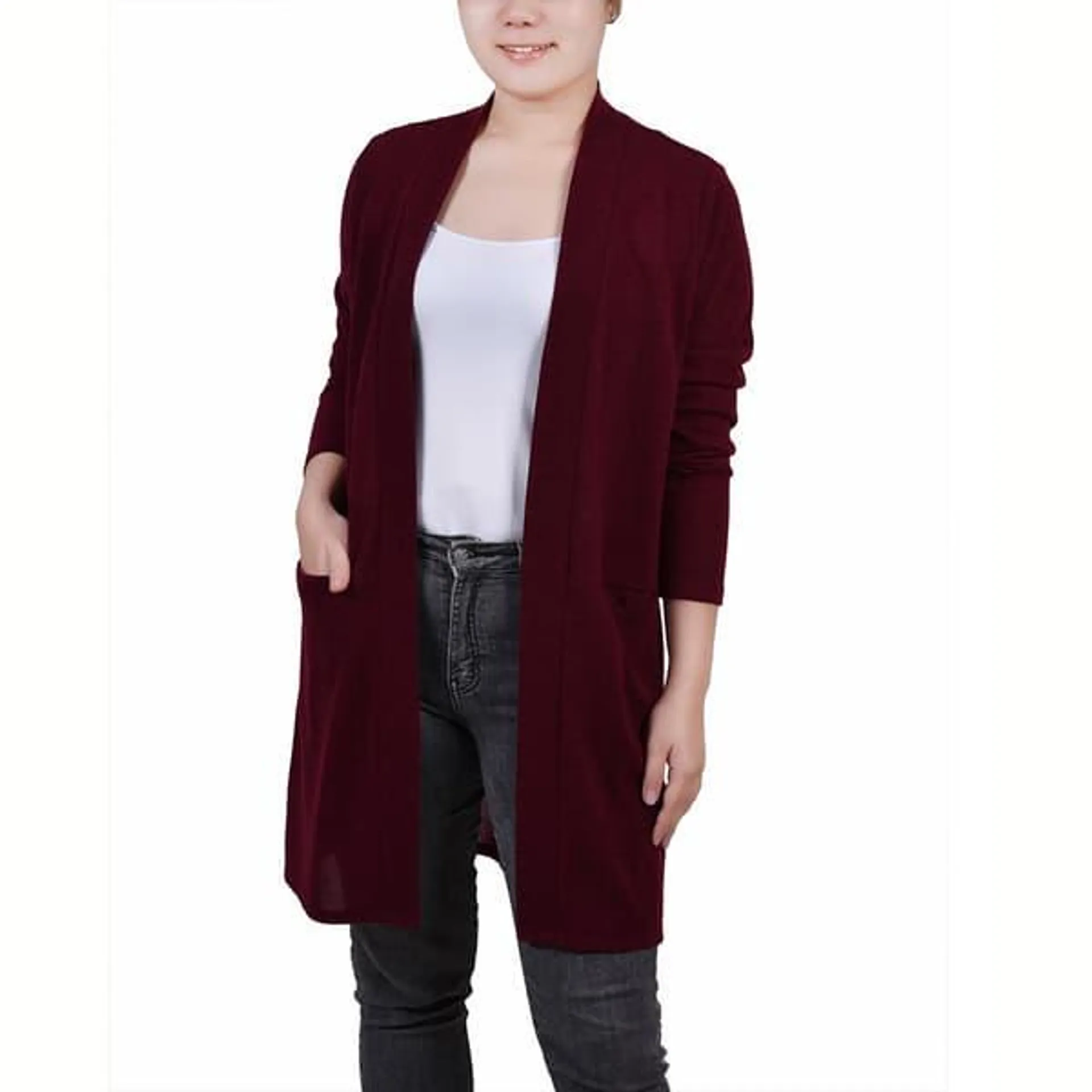 Petite NY Collection Long Sleeve Solid Cardigan w/Pockets