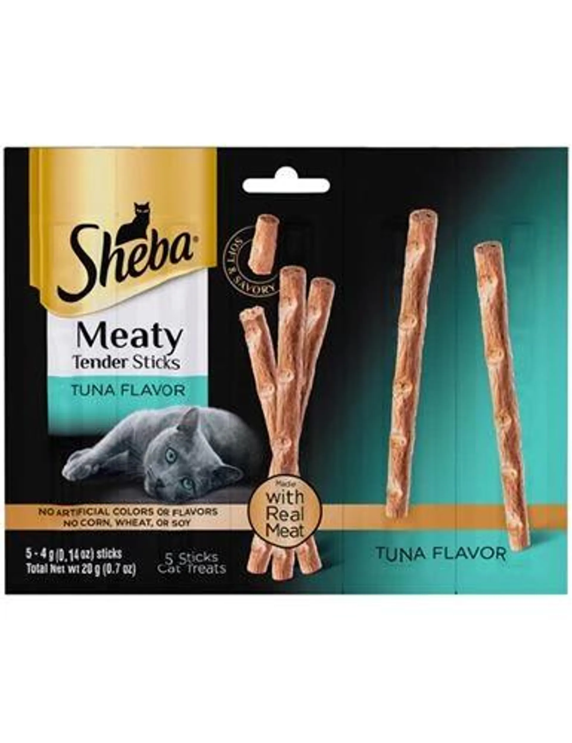 Sheba Meaty Tender Sticks Soft Cat Treats Tuna Flavor, (5) 0.14 Ounce Sticks