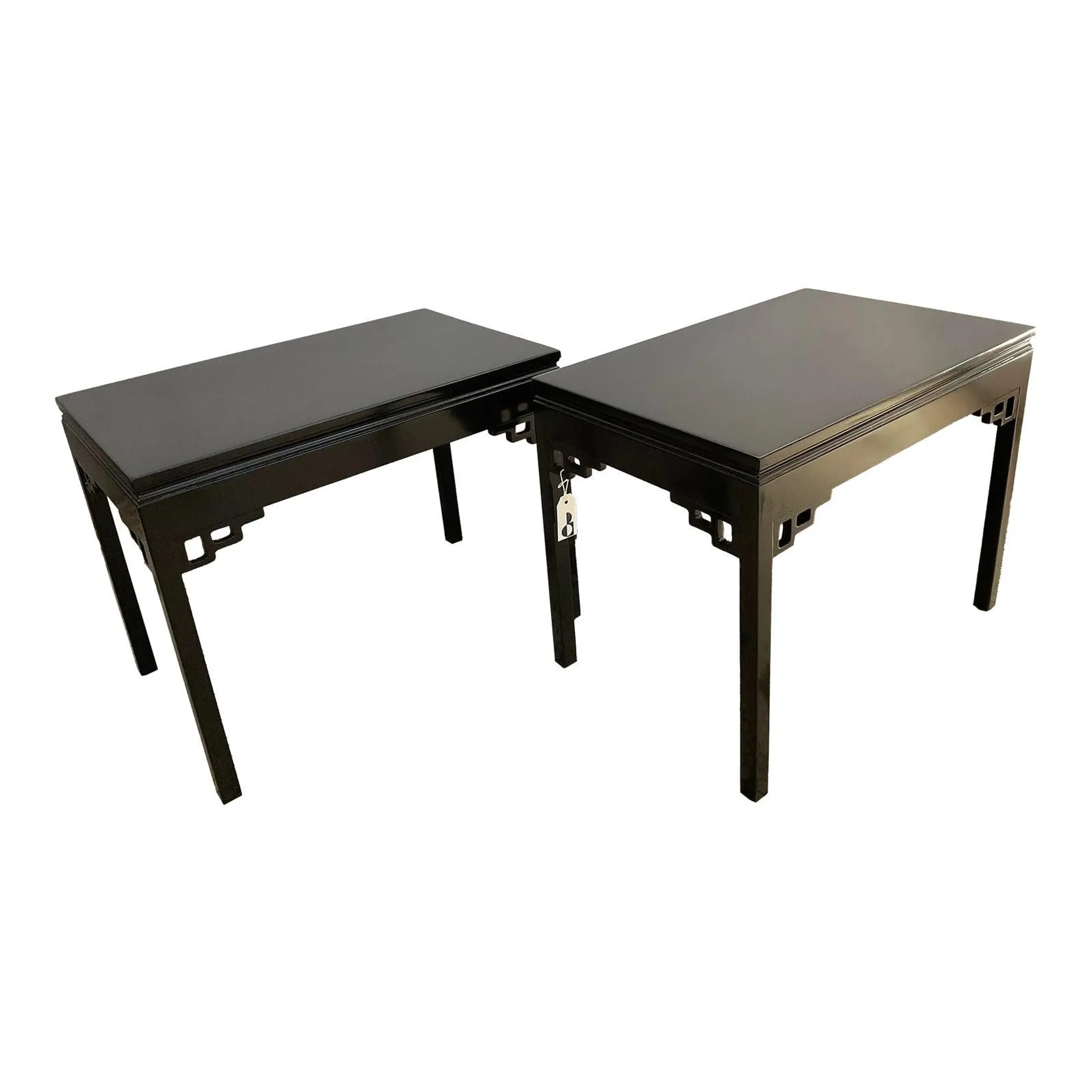 Black Lacquered Vintage Kittinger Chinese Chippendale End Tables (Pair)