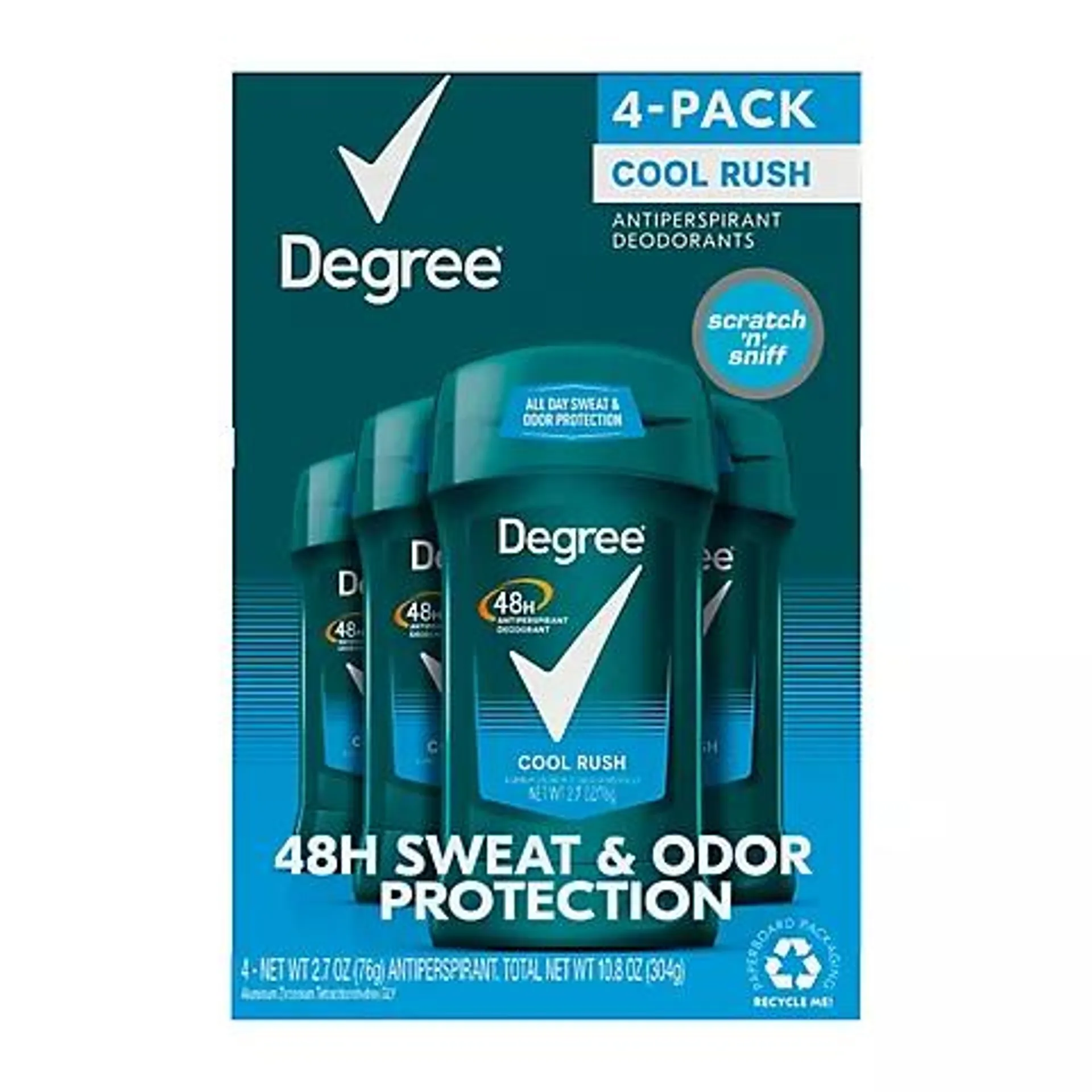 Degree Men Cool Rush 48-Hour Antiperspirant Deodorant Invisible Solid, 4 pk./2.7 oz.