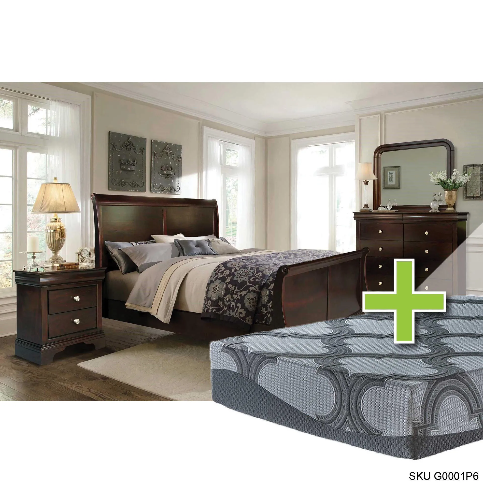 Dominique II 6 - Piece King Bedroom Set w/ Summit Elite Tight Top Plush Hybrid Mattress, Foundation & Cases