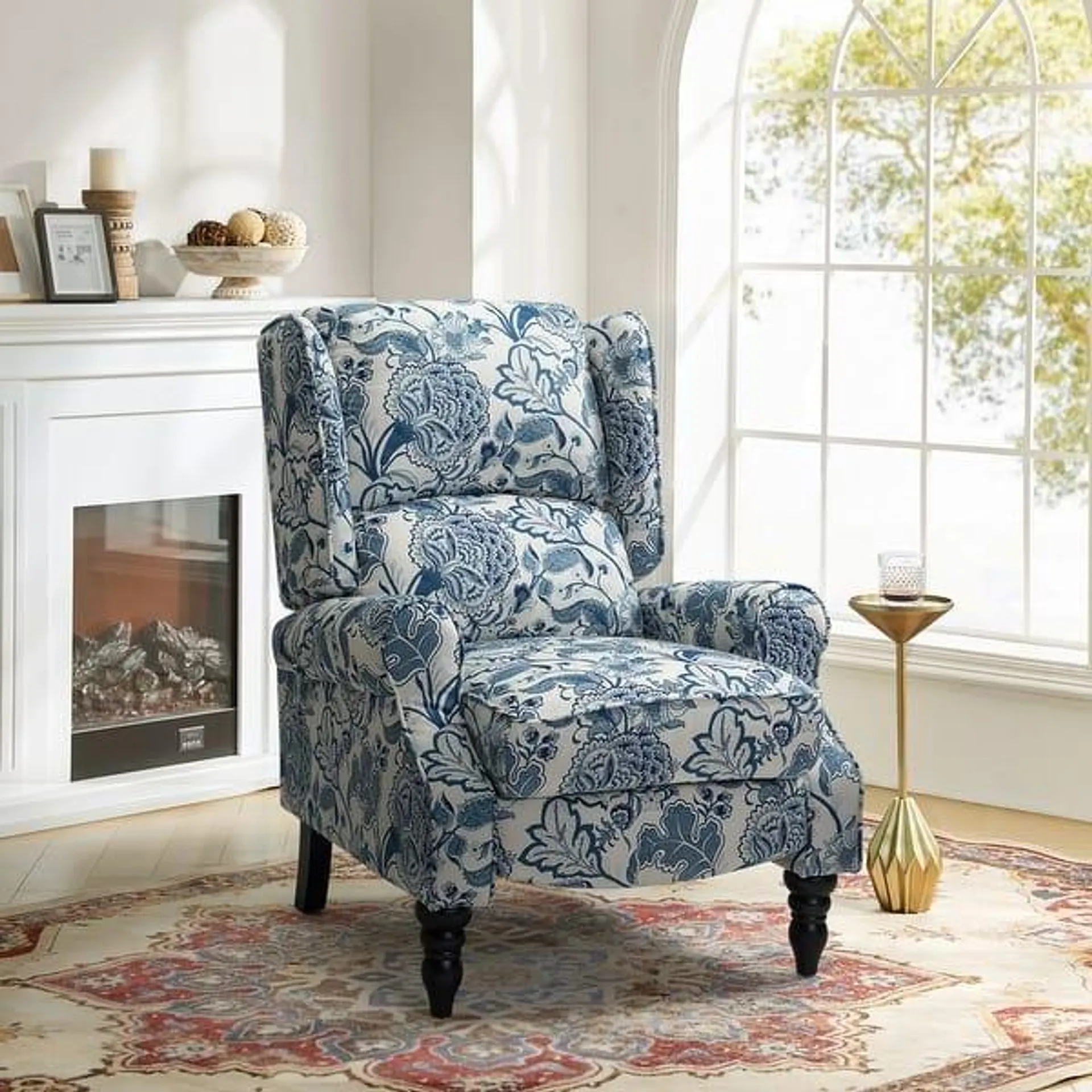 Olympus Upholstered Classic Manual Wingback Recliner with Spindle Legs by HULALA HOME