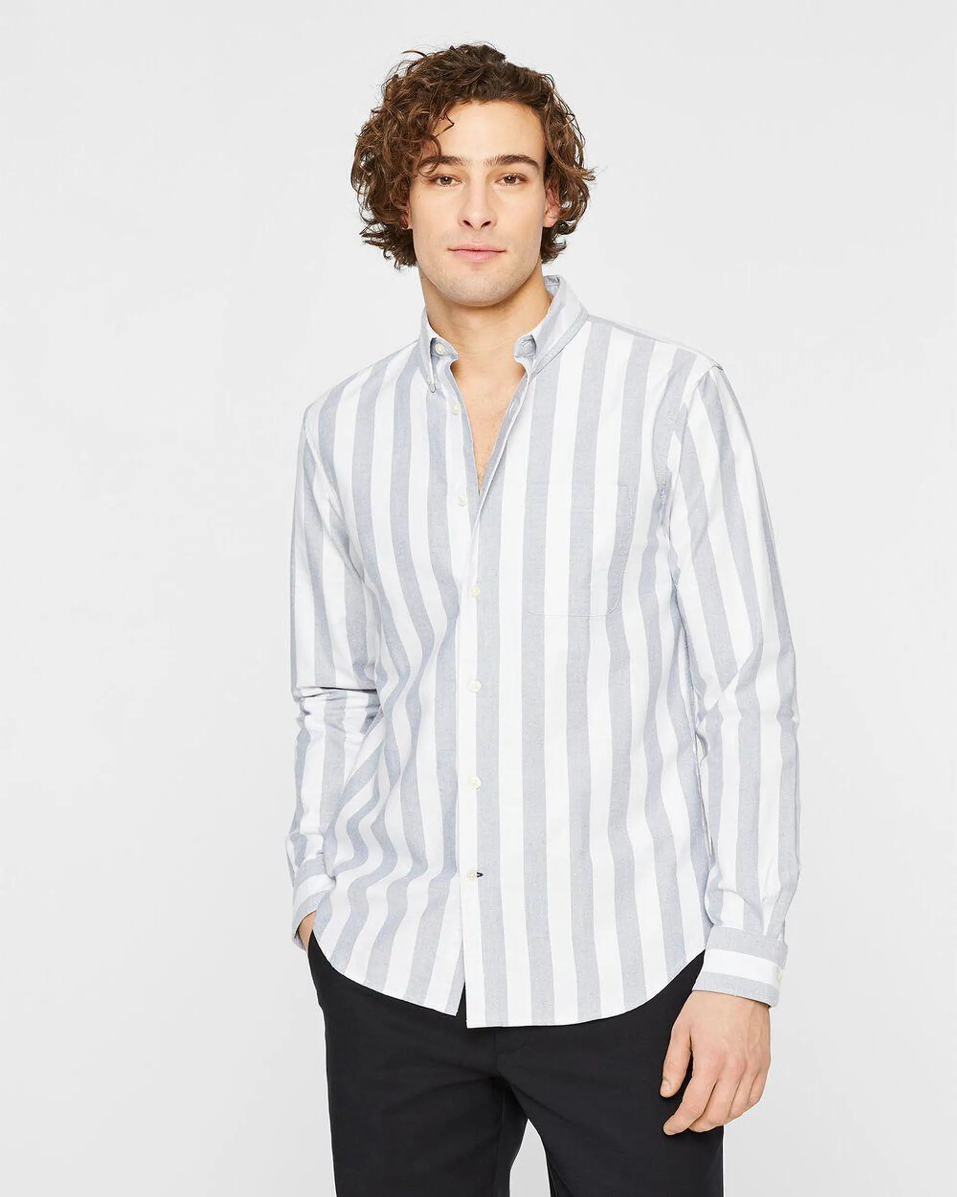 Long Sleeve Wide Stripe Oxford Shirt
