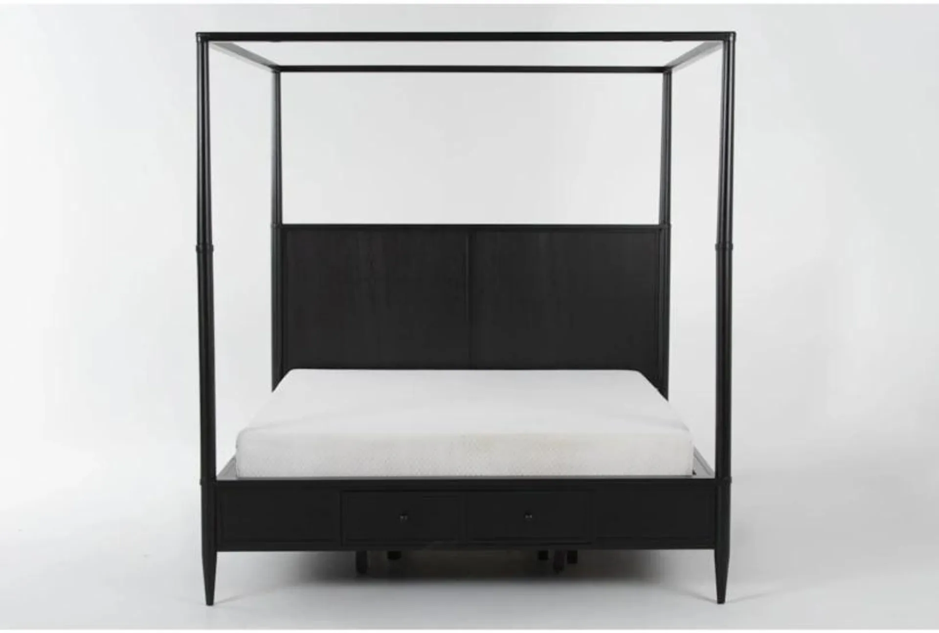 Austen Black Queen Wood Canopy Bed With Side & Footboard Storage