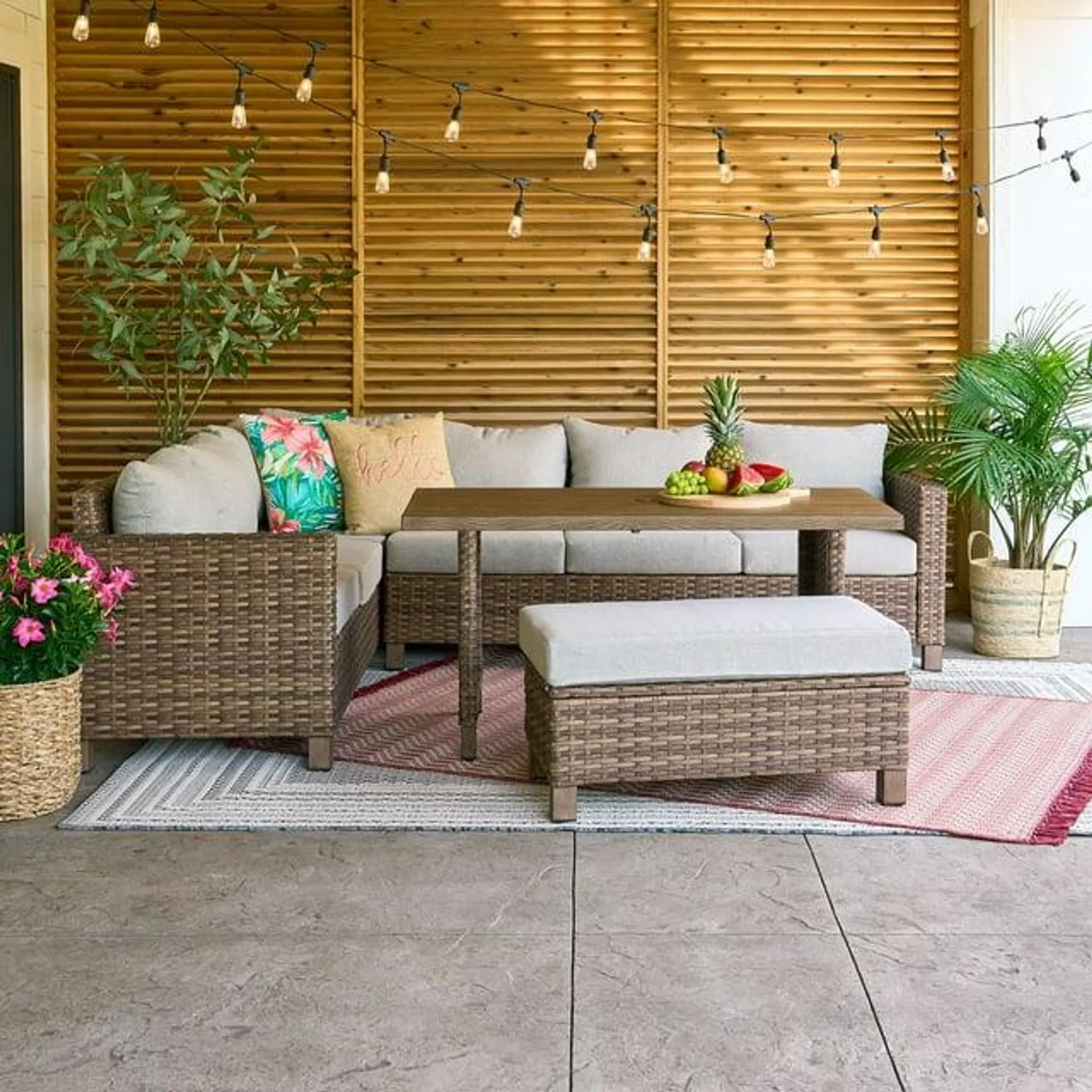 Better Homes & Gardens Brookbury 4 Piece Wicker Outdoor Patio Sectional Dining Set