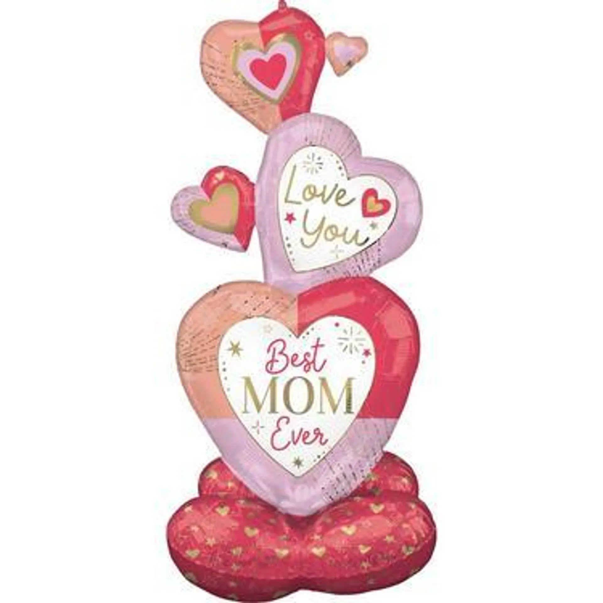 AirLoonz Colorful Best Mom Ever Stacked Hearts Foil Balloon, 55in