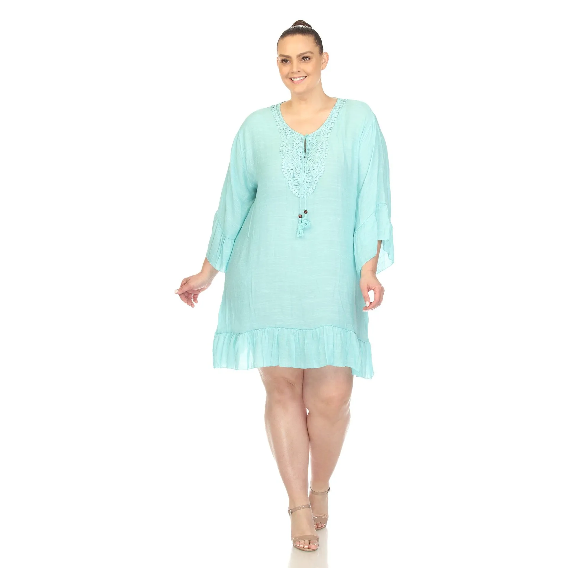 Sheer Embroidered Knee Length Cover Up Dress (4 Colors Available)