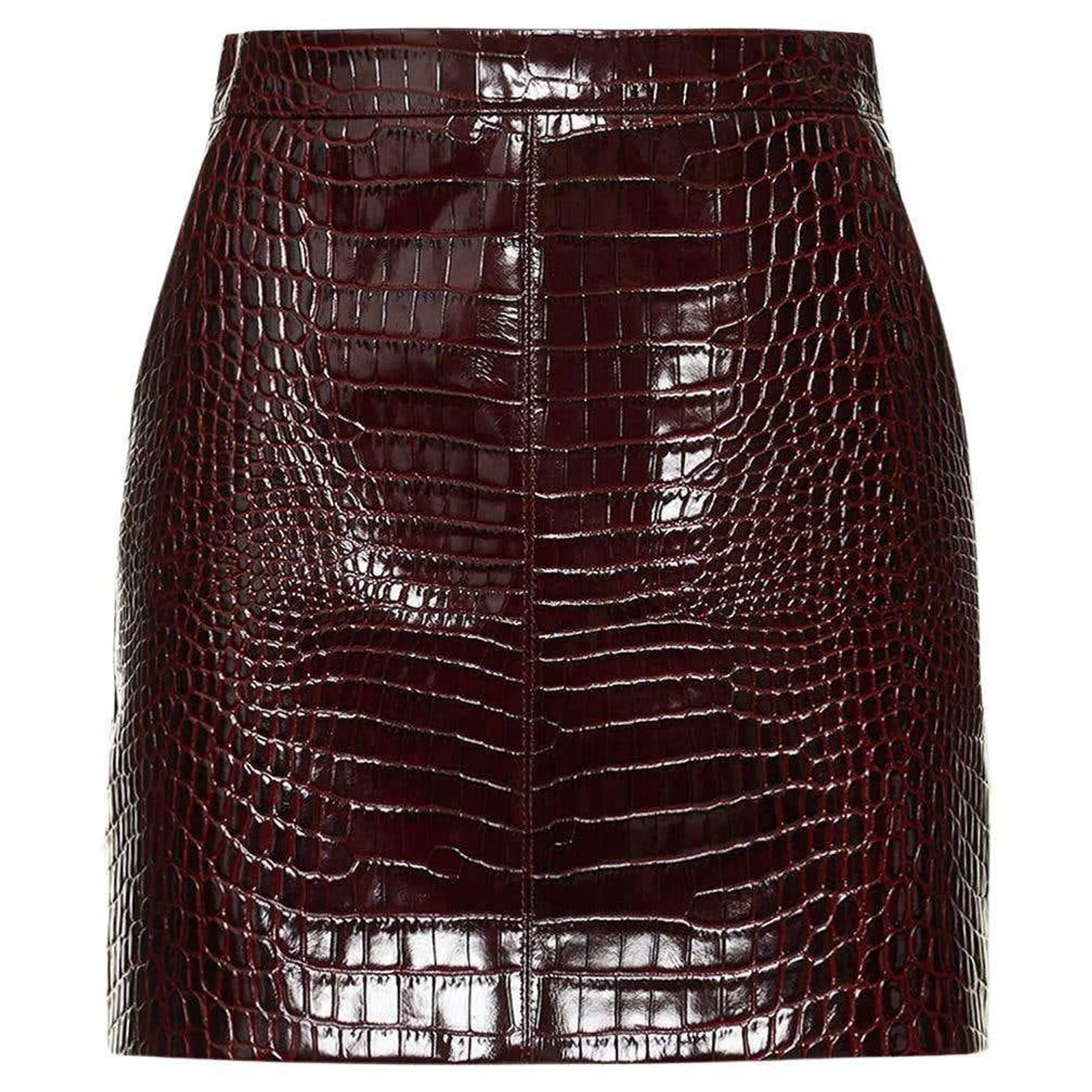 Bally Astara Crocodile Embossed Leather Pencil Miniskirt