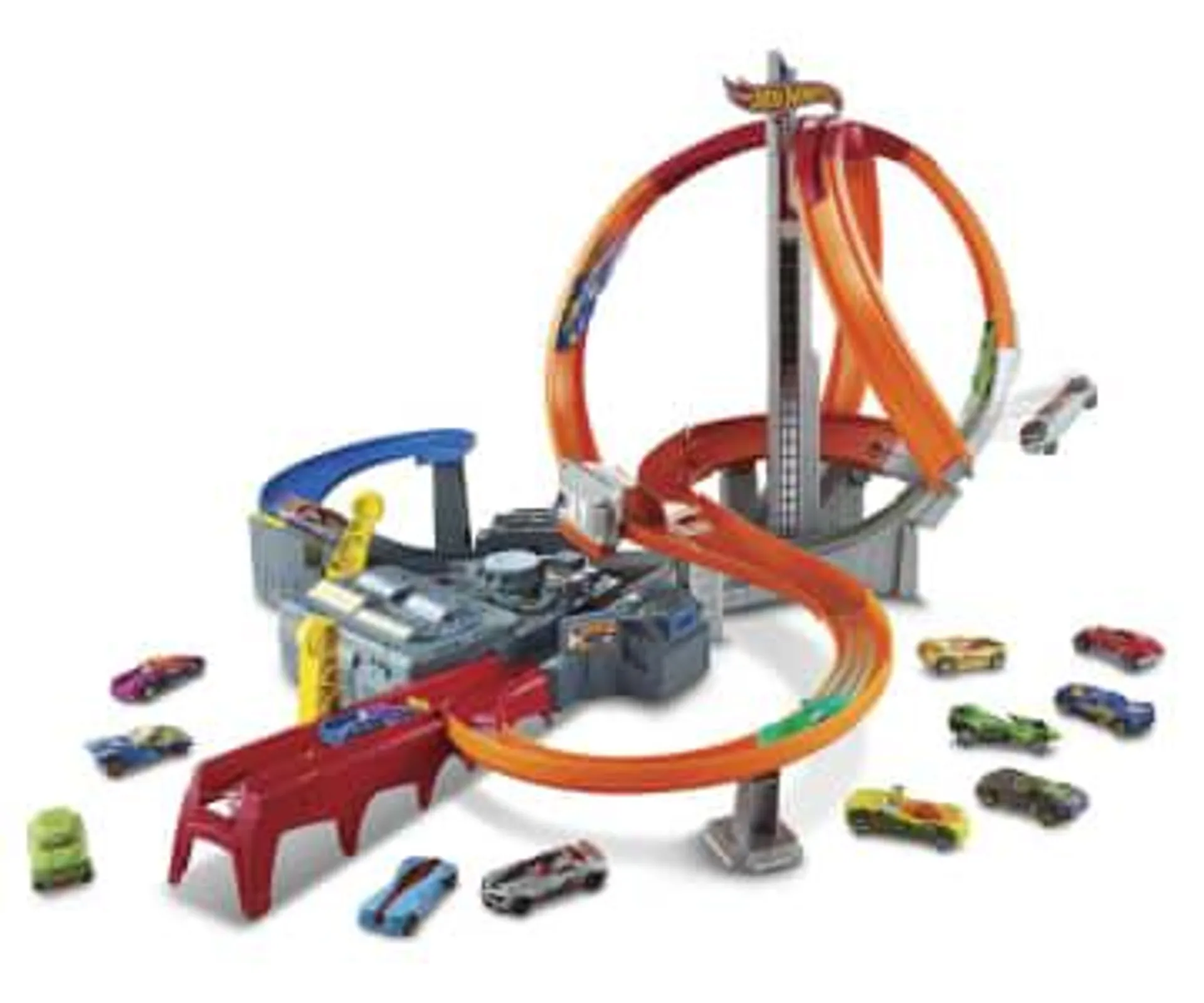 Hot Wheels Track Set With 1:64 Scale Toy Car, Motorized, Multi-Lane Racing And Crashing