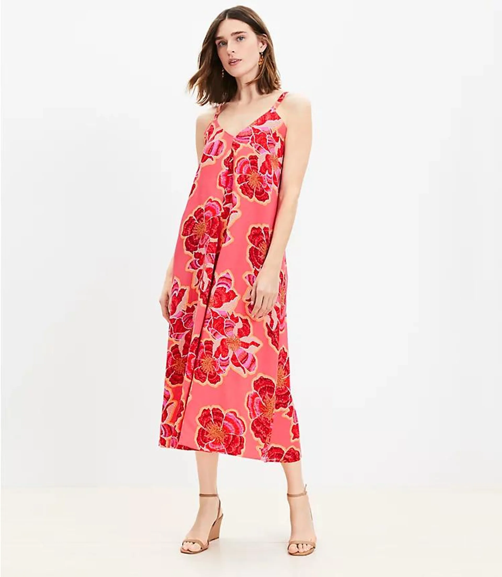 Textured Floral Linen Blend Strappy Maxi Dress