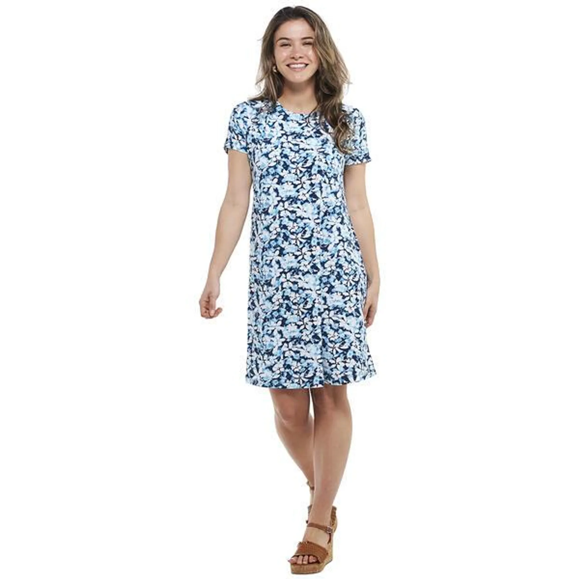 Womens Harlow & Rose Short Sleeve Blurred Floral Shift Dress