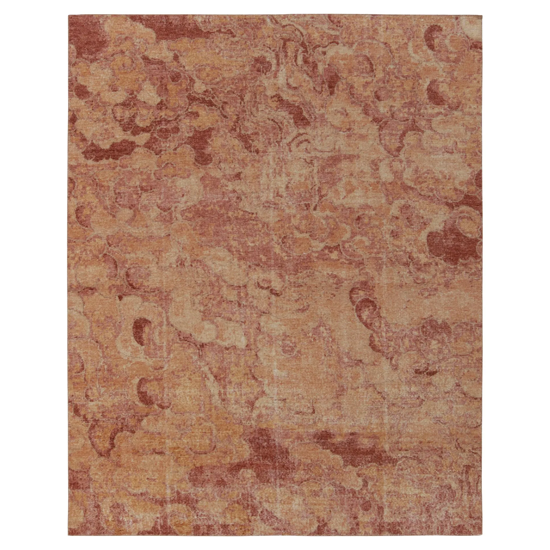 Rug & Kilim's Distressed Style Modern Rug in Red & Gold Abstract Pattern