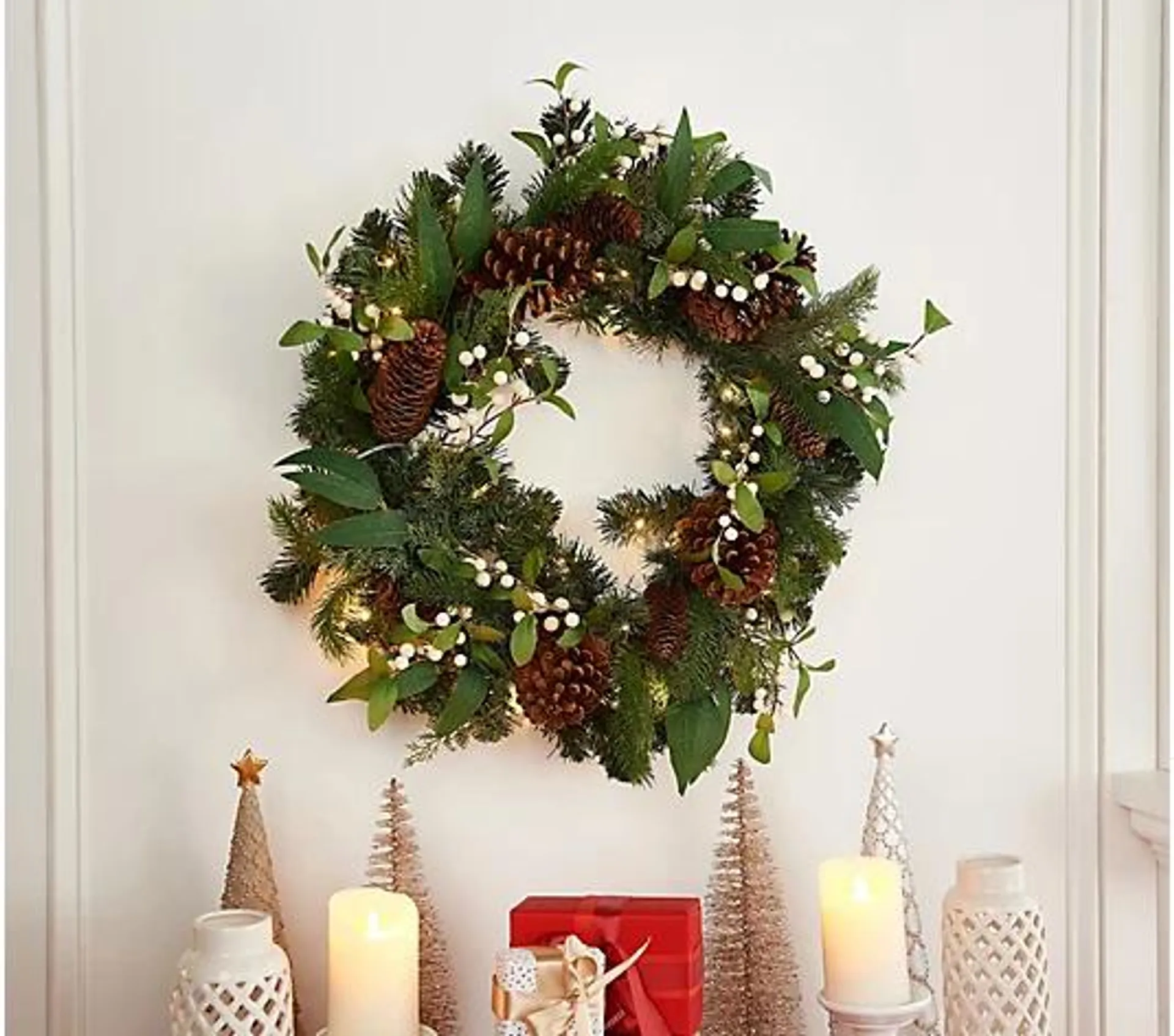 Martha Stewart 24" Lit Eucalyptus Pinecone and Berry Wreath