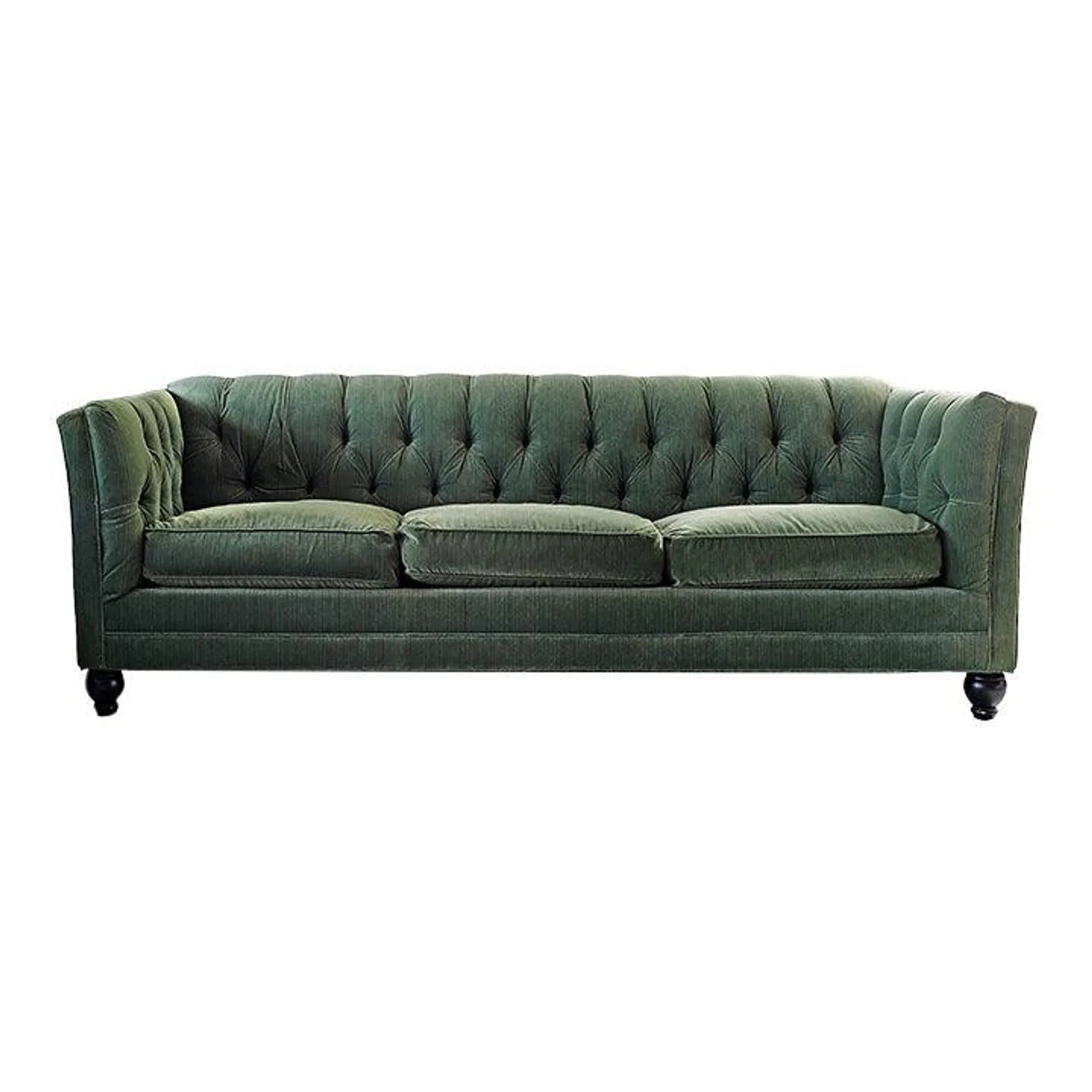 Late 20th Century Vintage Green Velvet Upholstered Three Seat Sofa