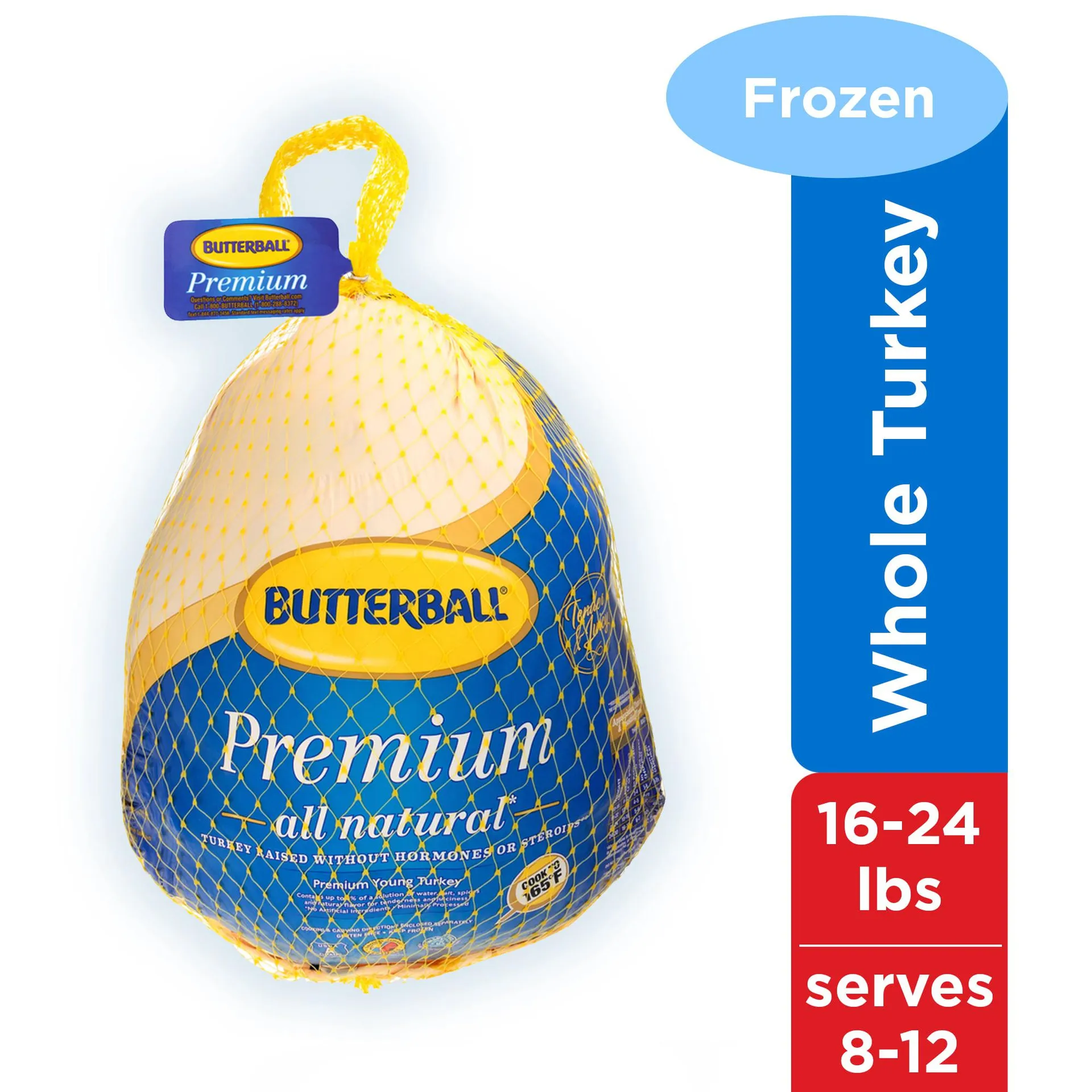 Butterball Frozen Whole Turkey, All Natural, 16-24 lbs., Serves 8-12