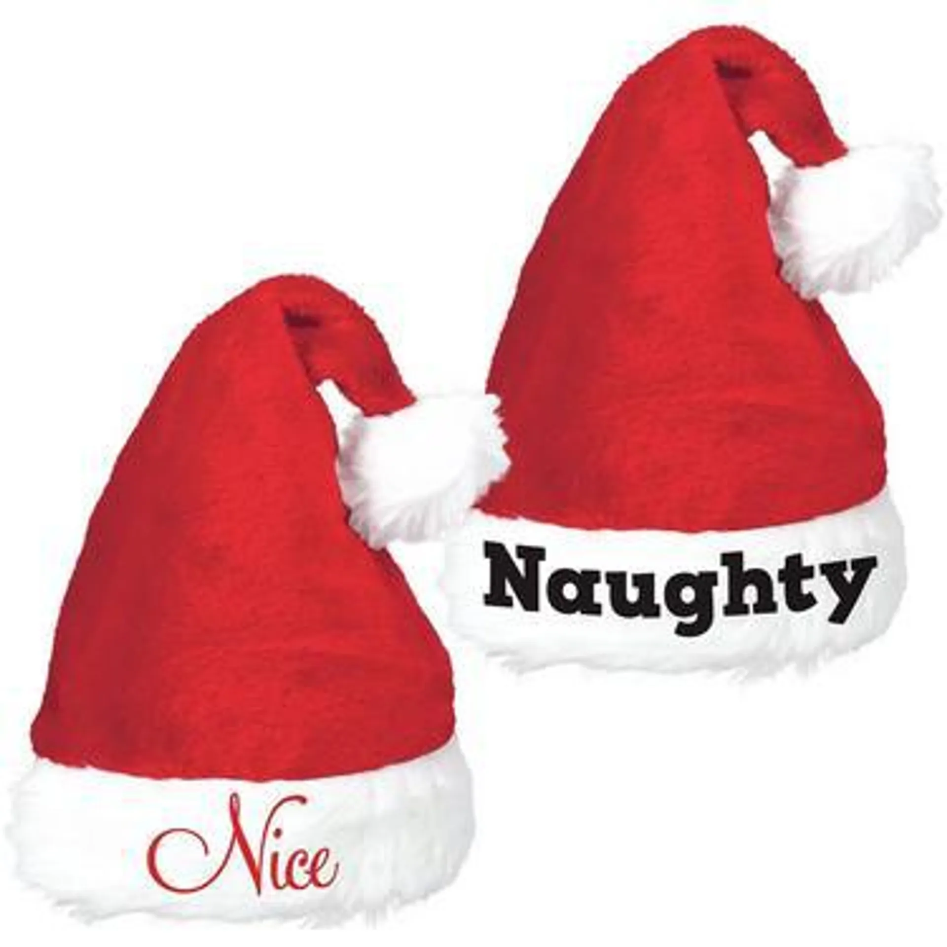 Naughty & Nice Adjustable Santa Hat Set for Kids & Adults, 2pc