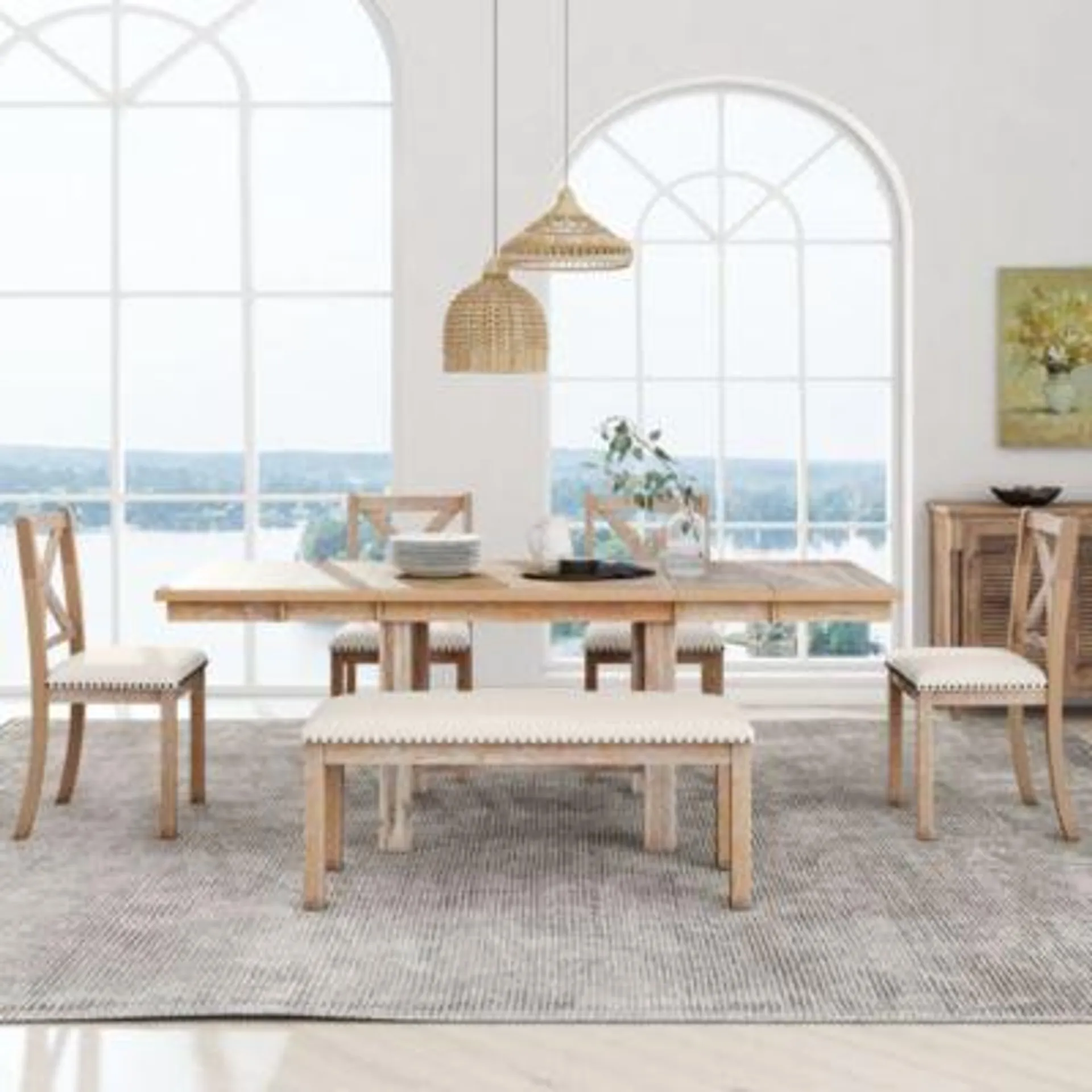 Streamdale Furniture 6-Piece Farmhouse Dining Set with Extendable Table