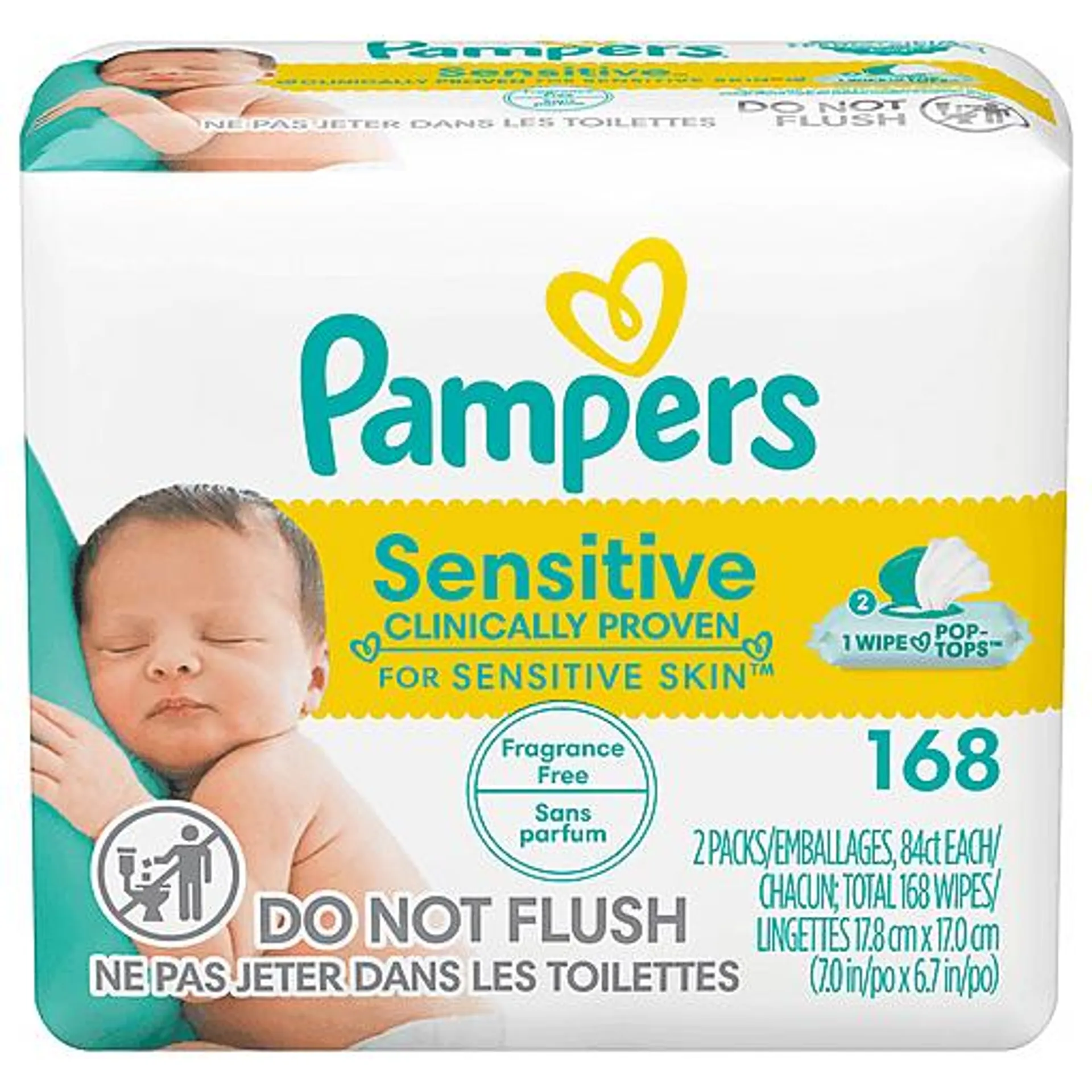 Pampers Sensitive Perfume Free Baby Wipes 168 ct 3 pack box