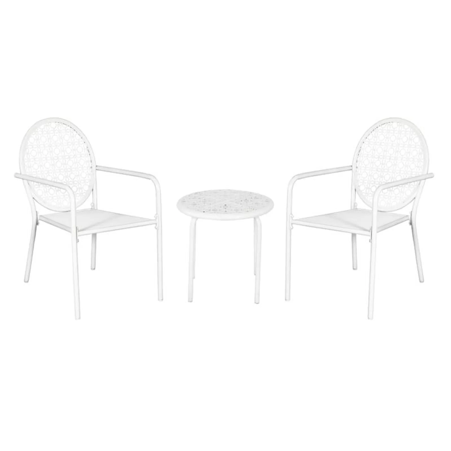 3-Piece Geo Metal Patio Chat Set, White