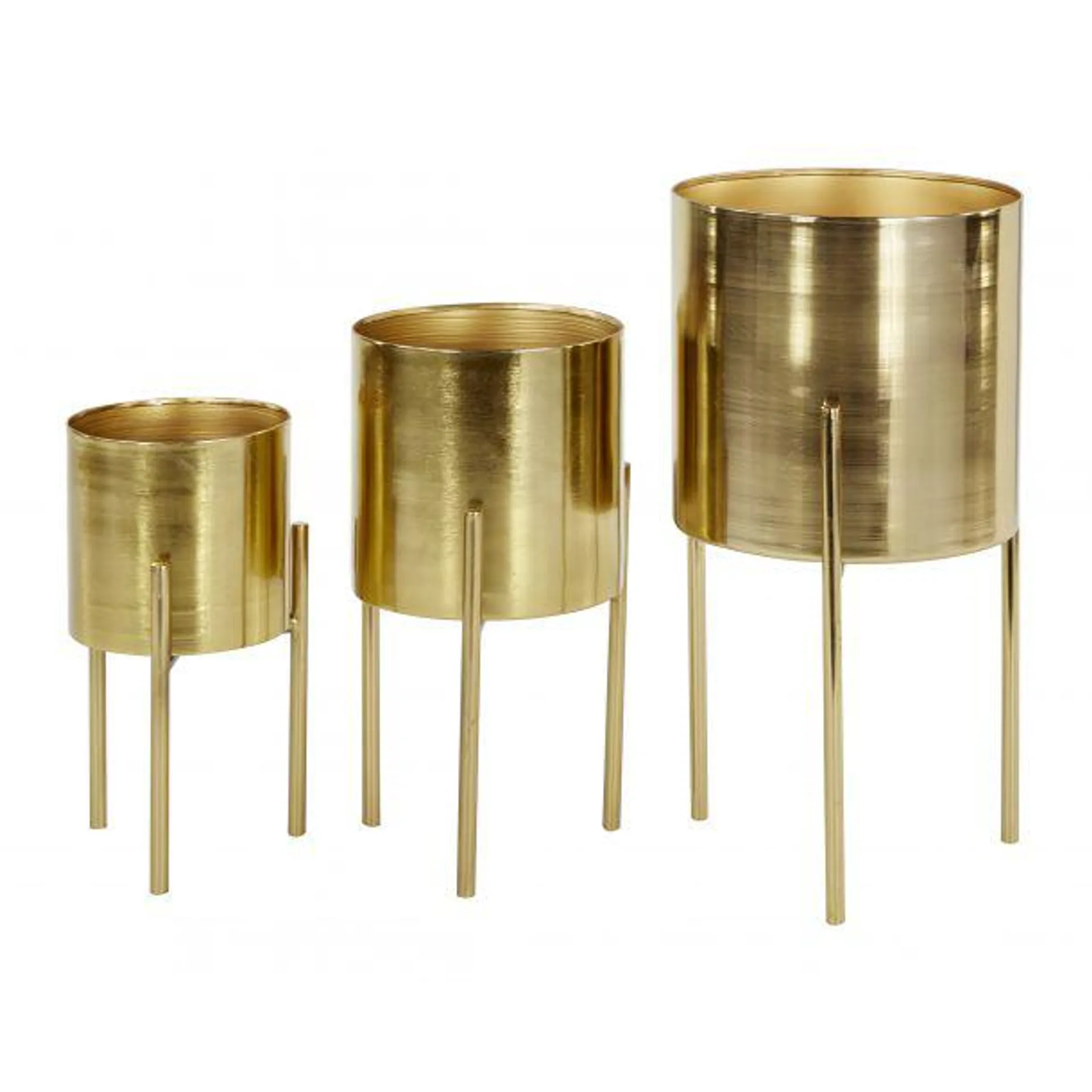 Set of 3 Gold Metal Contemporary Planter, 18", 14", 12"