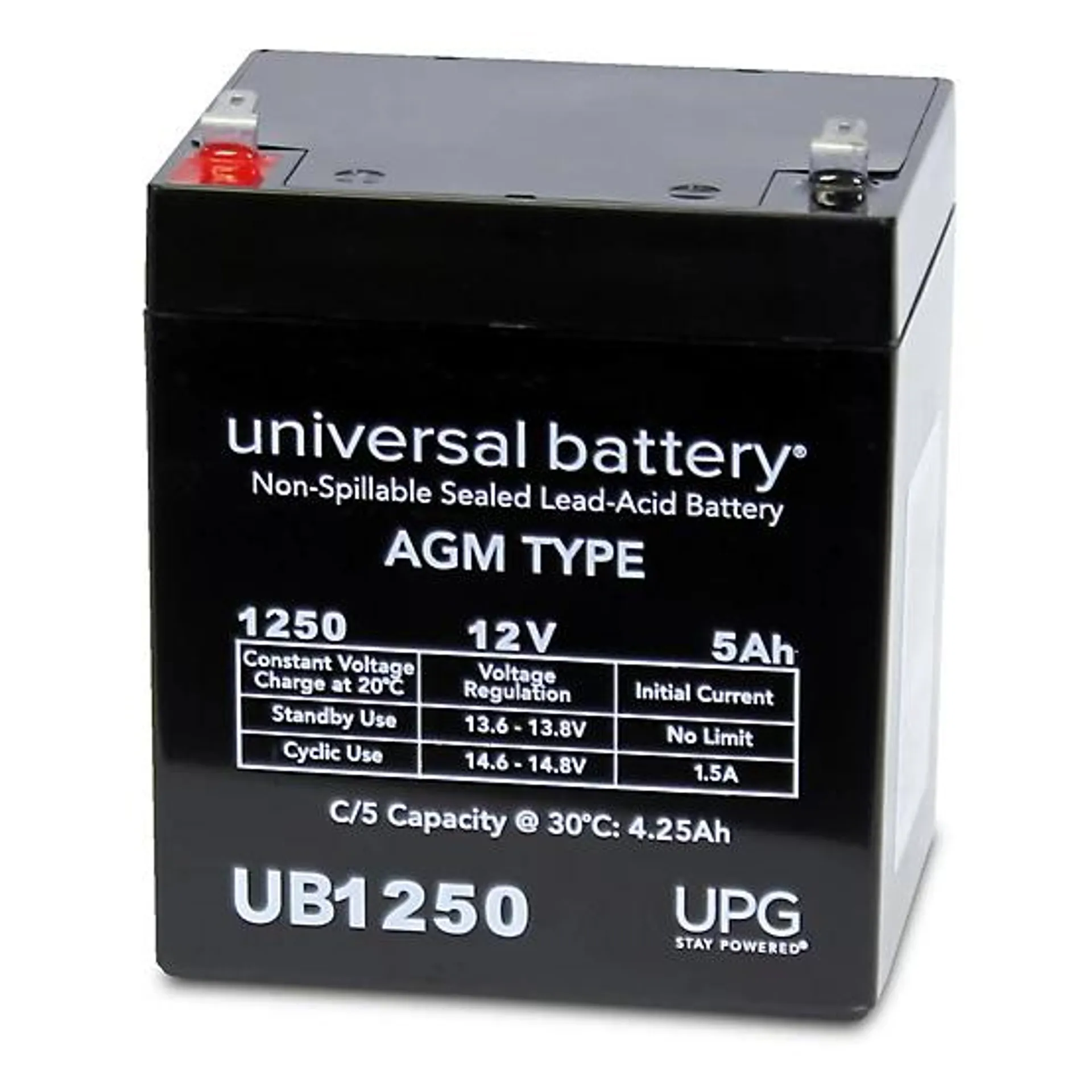 12V 5Ah Sealed Lead Acid (SLA)/AGM Battery with F1 Terminals